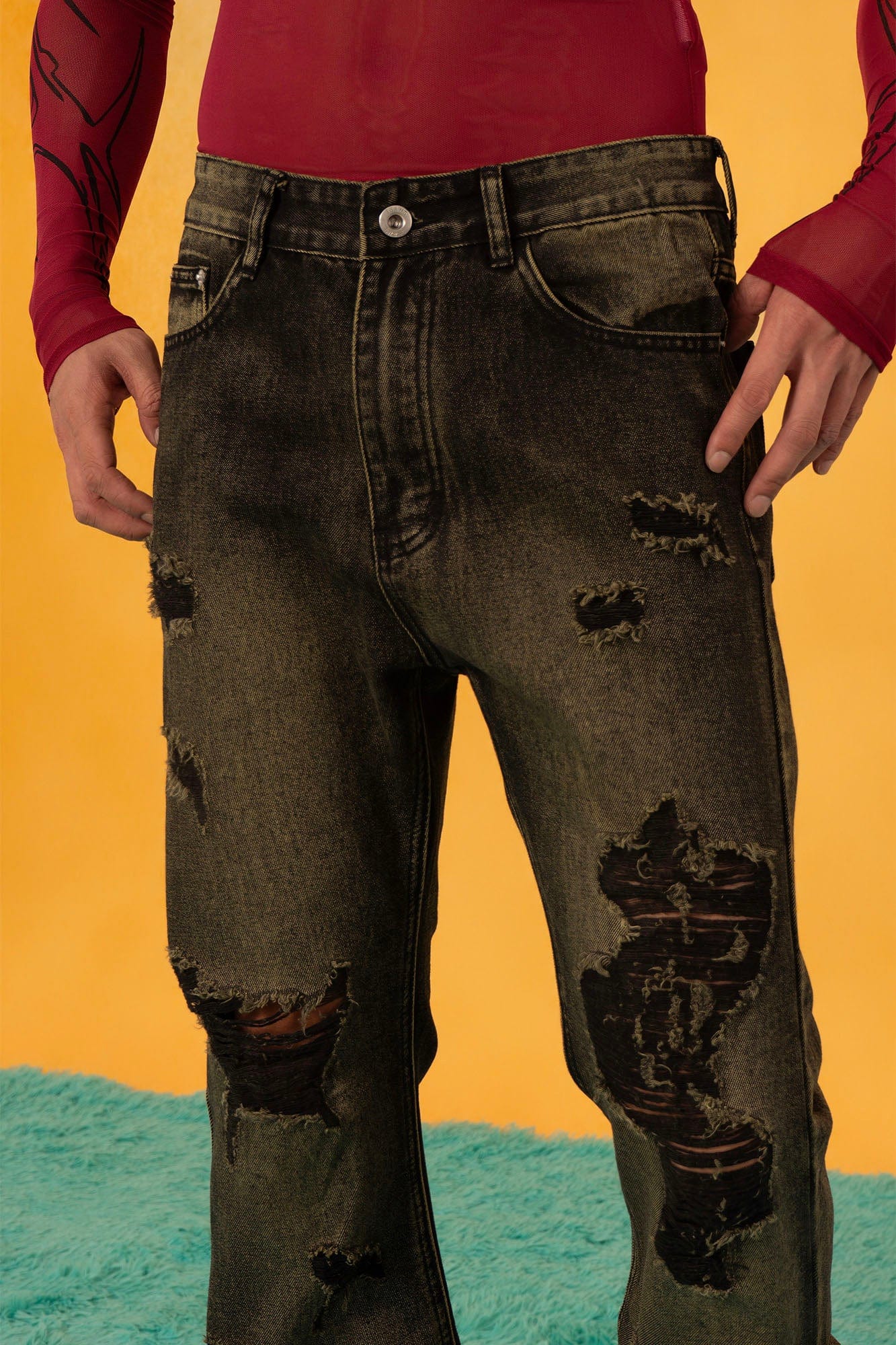 CLP Retro Distressed Ripped Flared Jeans, premium urban and streetwear designers apparel on PROJECTISR.com, CLP