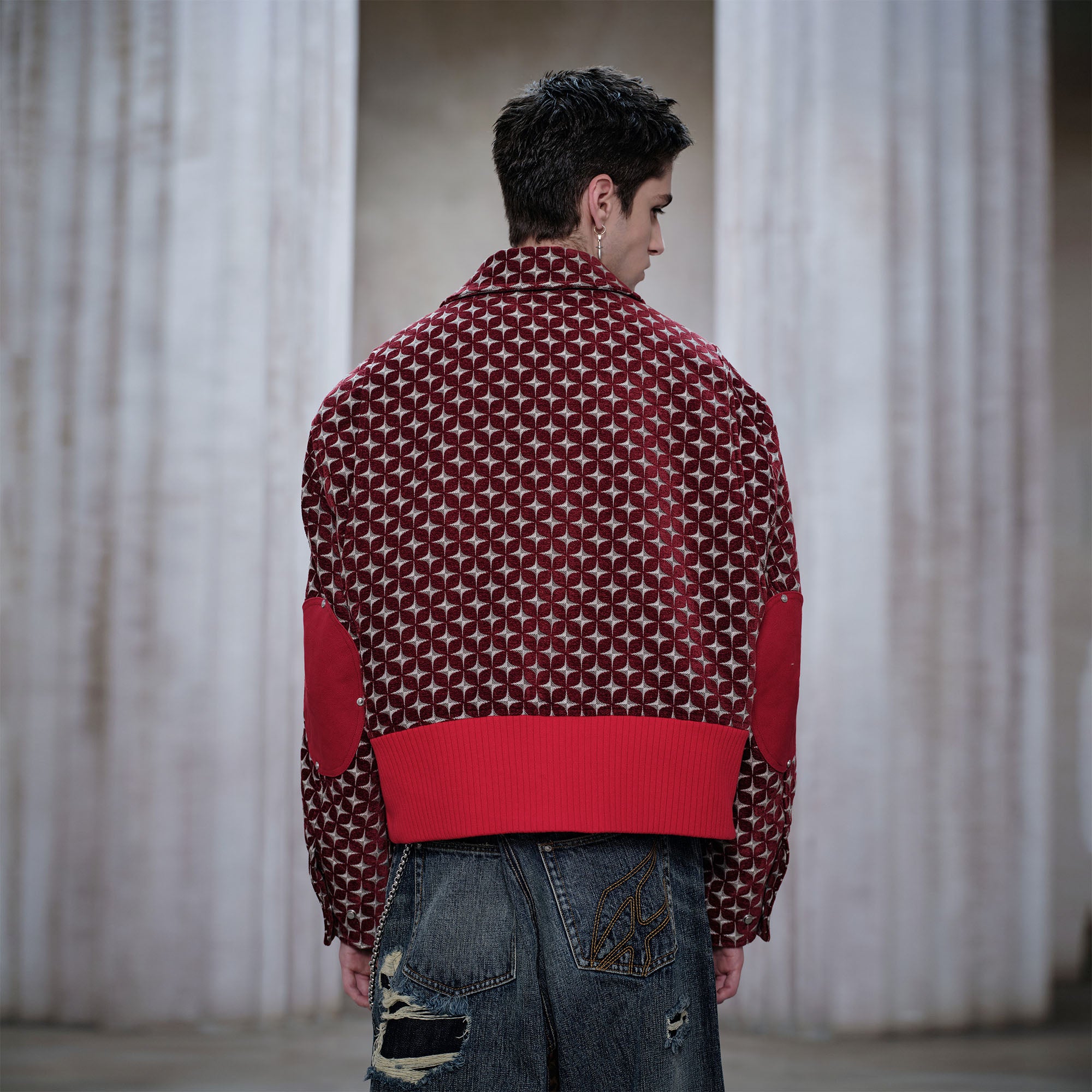 FACEONLAB Geometric Full-Print Metal Clasps Jacket, premium urban and streetwear designers apparel on PROJECTISR.com, FACEONLAB