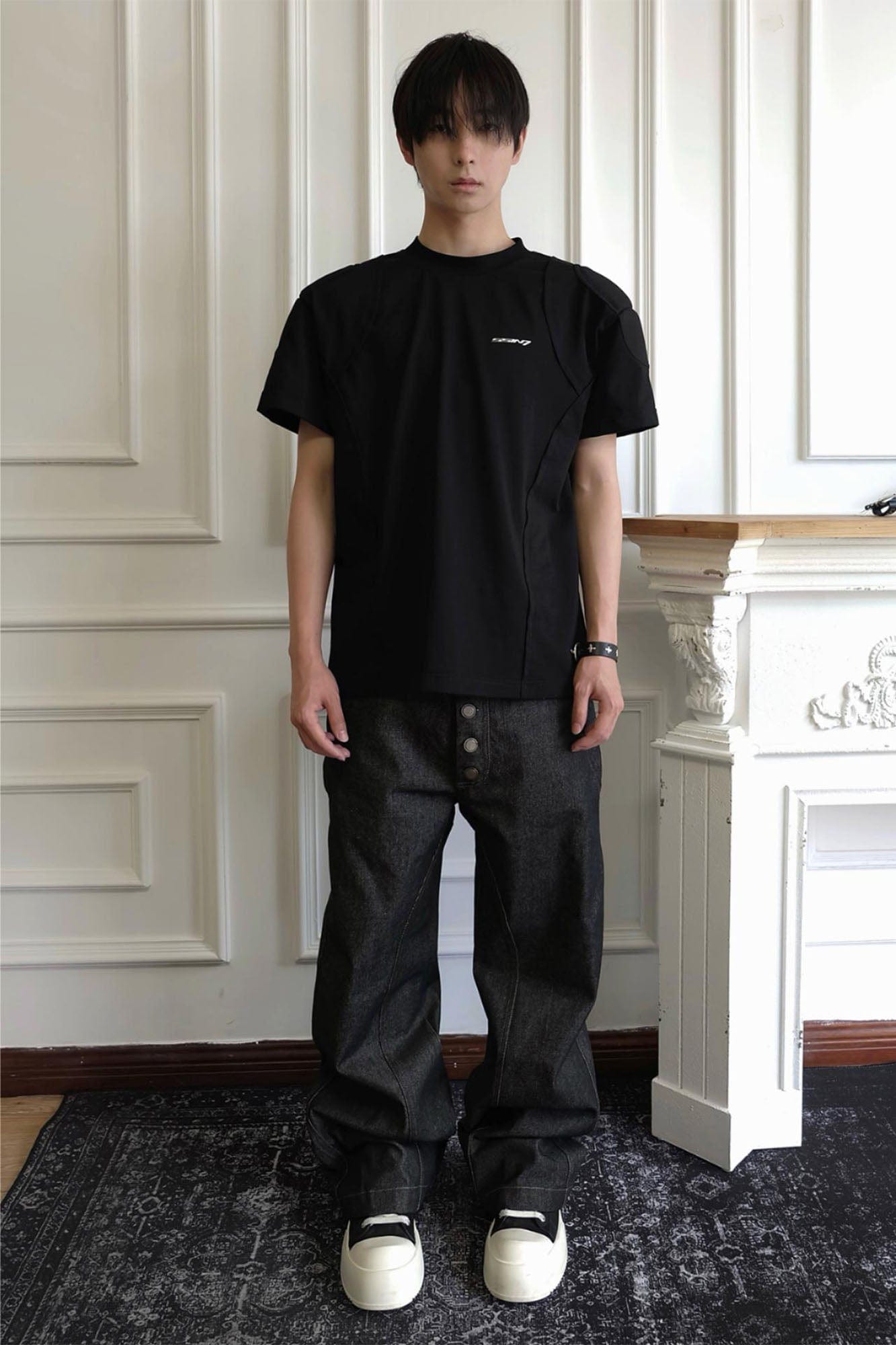 SSIN7 Spliced Padded Shoulder Mock T-Shirt, premium urban and streetwear designers apparel on PROJECTISR.com, SSIN7