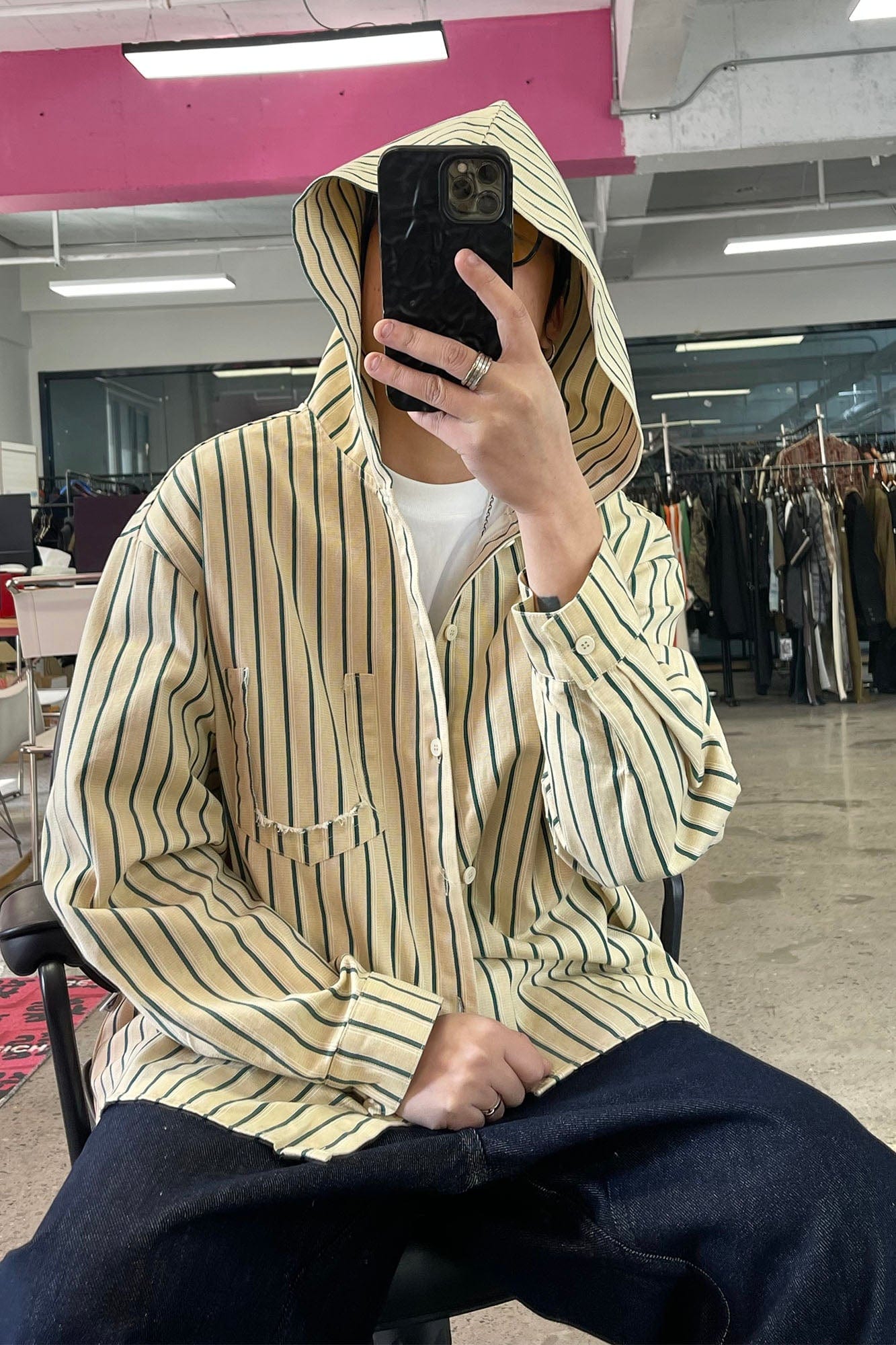 ME DA IGUAL Striped Long-Sleeve Hooded Shirt, premium urban and streetwear designers apparel on PROJECTISR.com, ME DA IGUAL