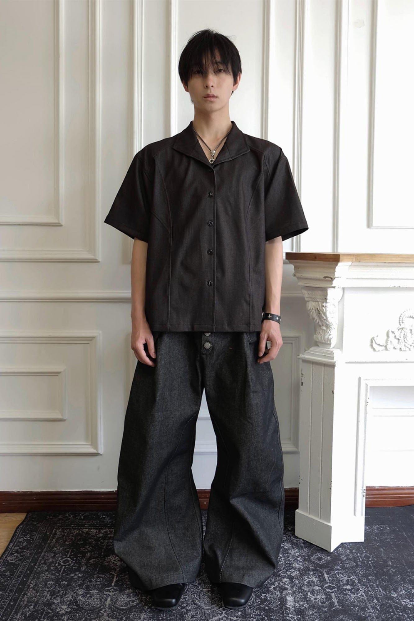 SSIN7 Satin Spliced V-Neck Half Shirt, premium urban and streetwear designers apparel on PROJECTISR.com, SSIN7