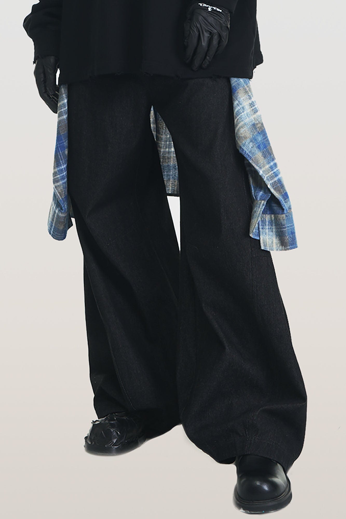 RELABEL Detachable Plaid Flap Panel Wide-Leg Pants, premium urban and streetwear designers apparel on PROJECTISR.com, RELABEL
