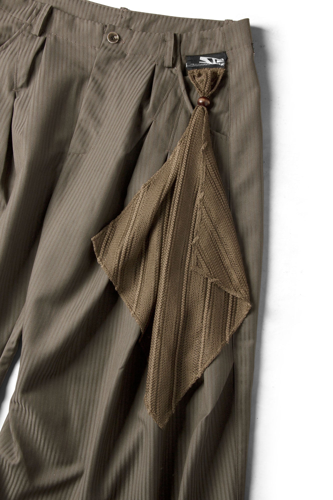 RELABEL Pinstriped Detachable-Scarf Oversized Pants Brown, premium urban and streetwear designers apparel on PROJECTISR.com, RELABEL
