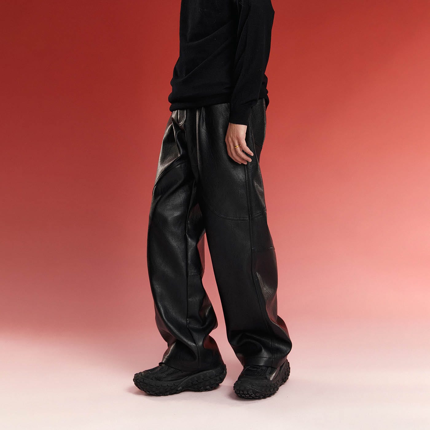 1997 POSTOFFICE Spliced Faux Leather Pants, premium urban and streetwear designers apparel on PROJECTISR.com, 1997 POSTOFFICE