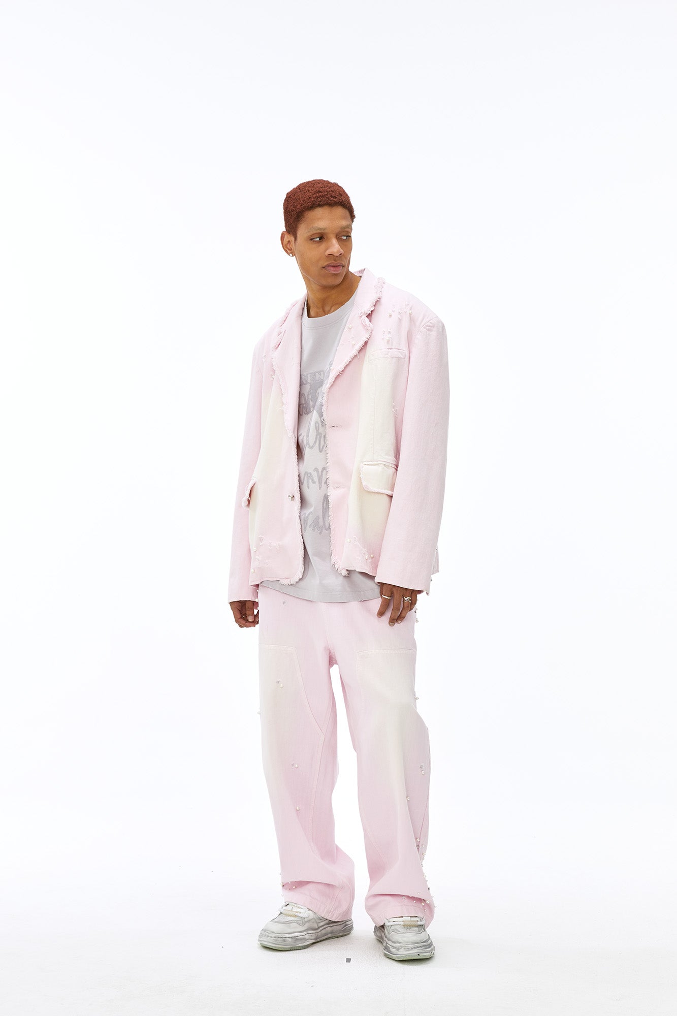 VANN VALRENCE Washed Beaded Frayed Denim Jacket, premium urban and streetwear designers apparel on PROJECTISR.com, VANN VALRENCE