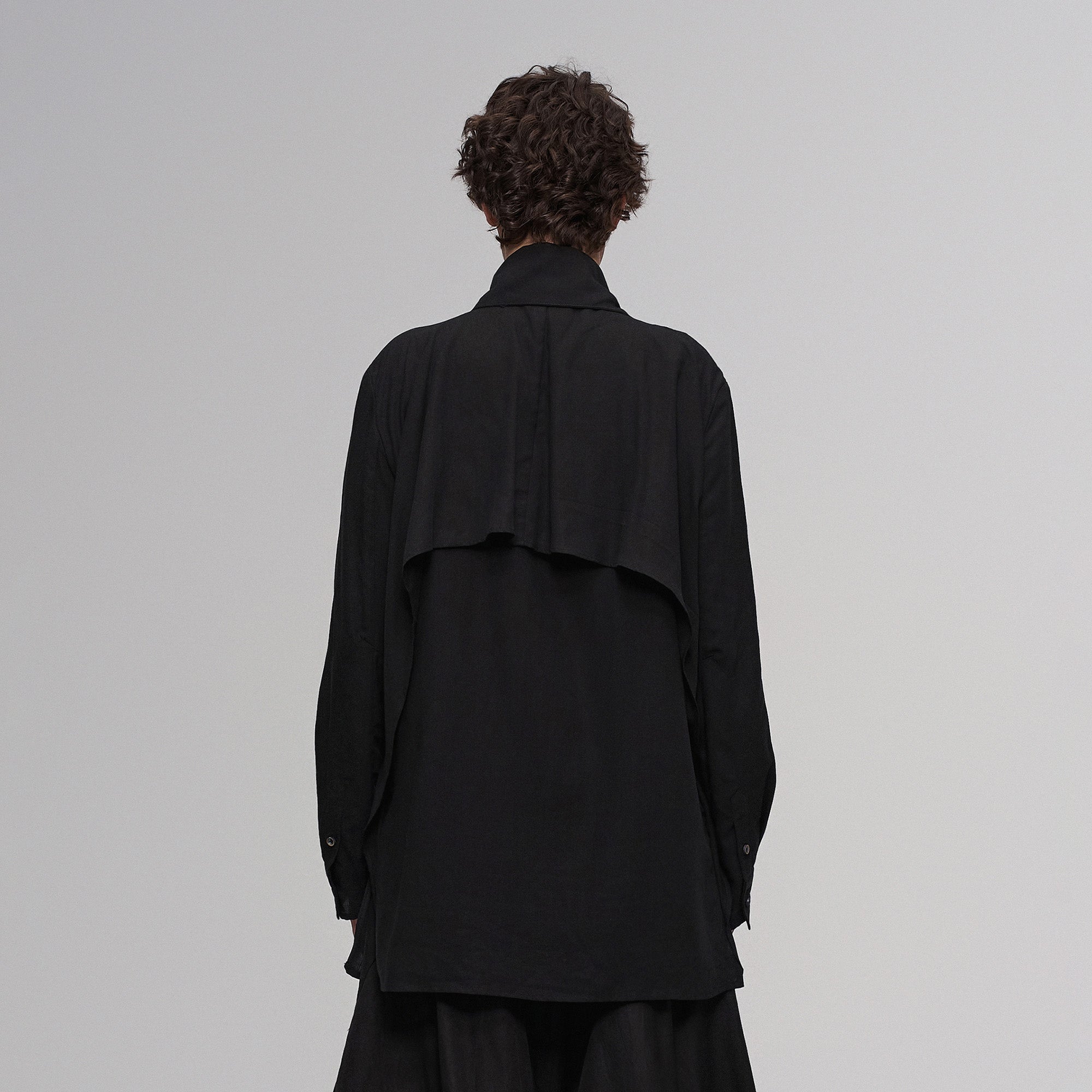 ILNya Nieternite Nifutur Asym Layered Wrap-Collar Shirt Coat Black