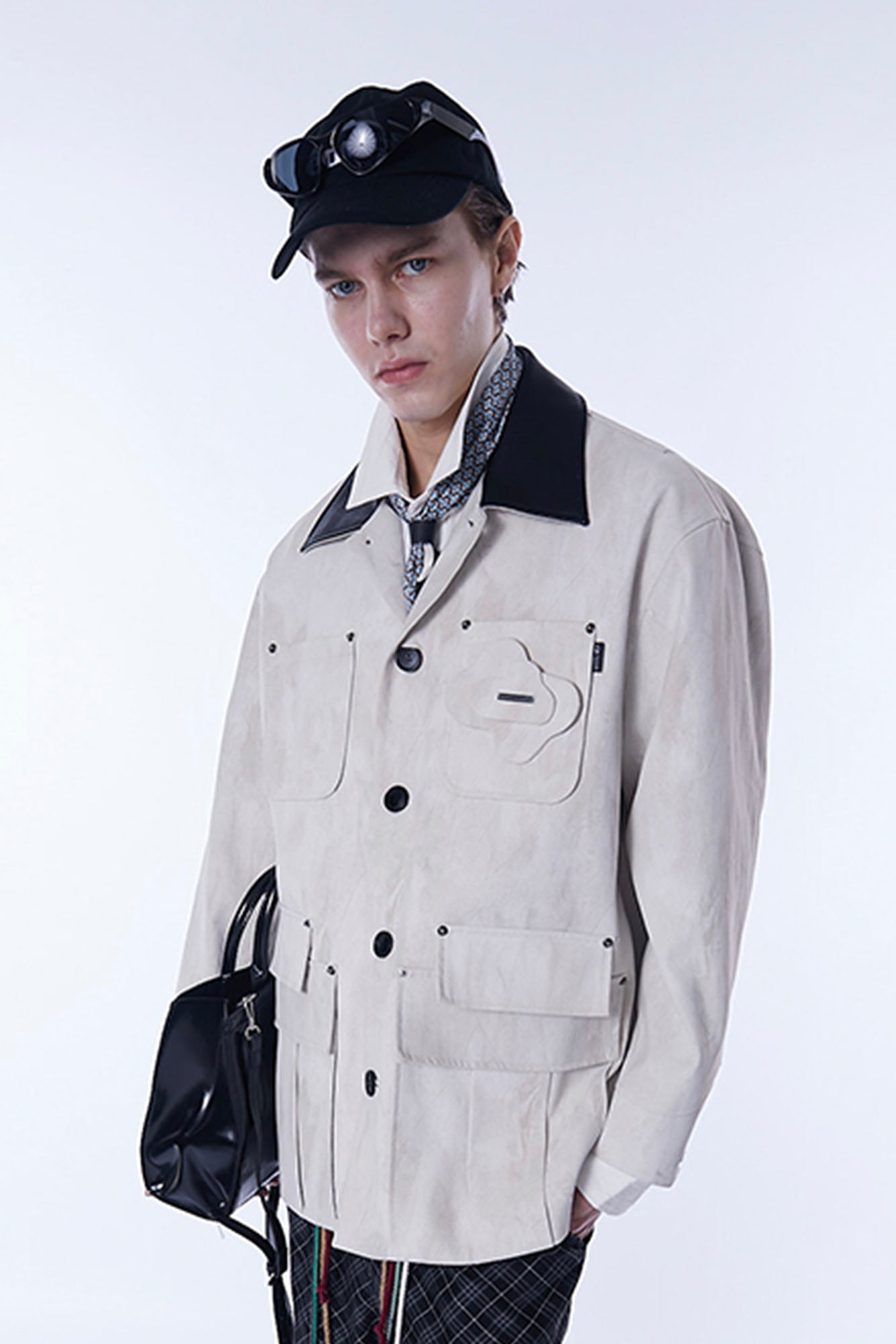 ASSEEN Distressed Panel Leather Collar Barn Jacket, premium urban and streetwear designers apparel on PROJECTISR.com, ASSEEN
