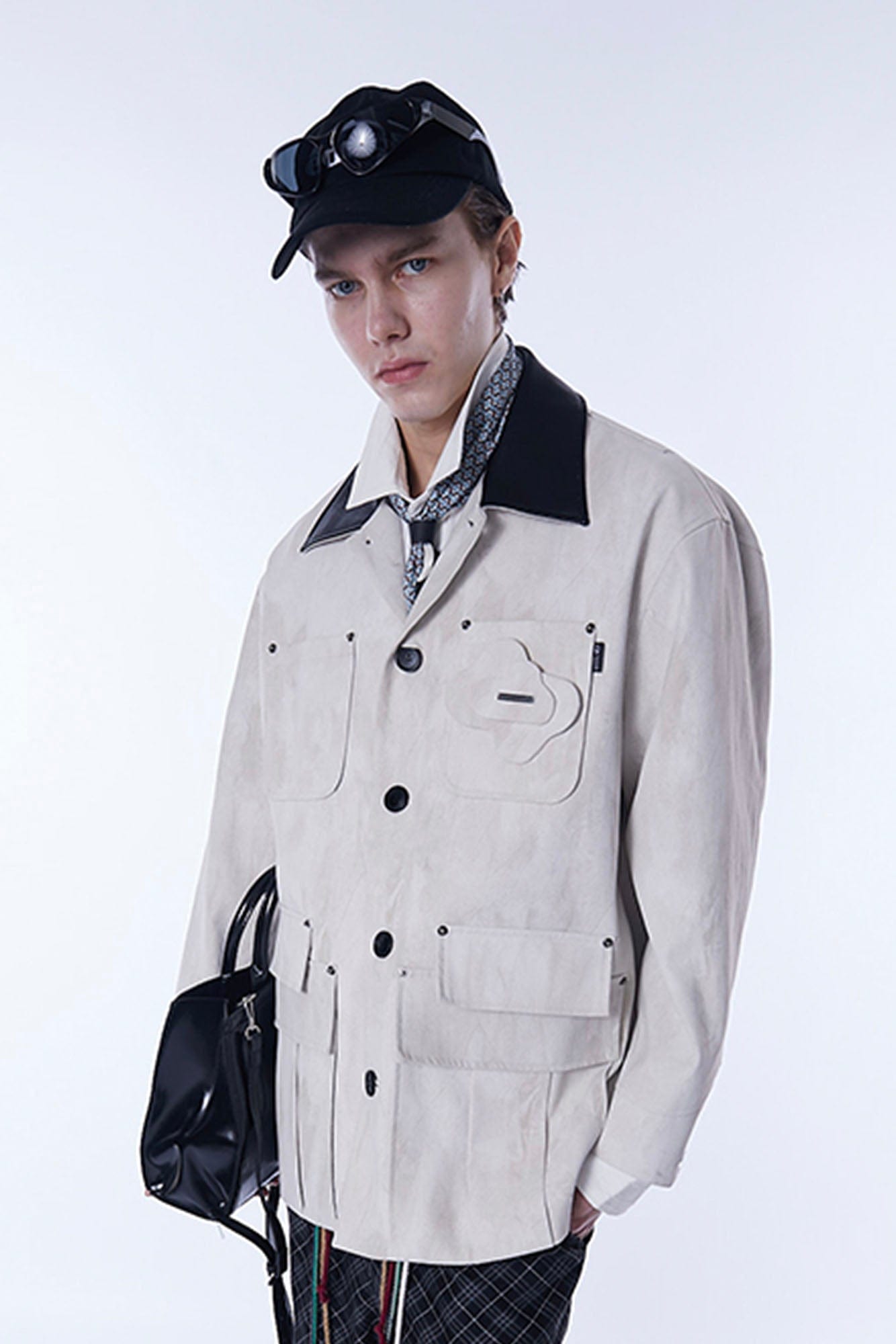 ASSEEN Distressed Panel Leather Collar Barn Jacket, premium urban and streetwear designers apparel on PROJECTISR.com, ASSEEN