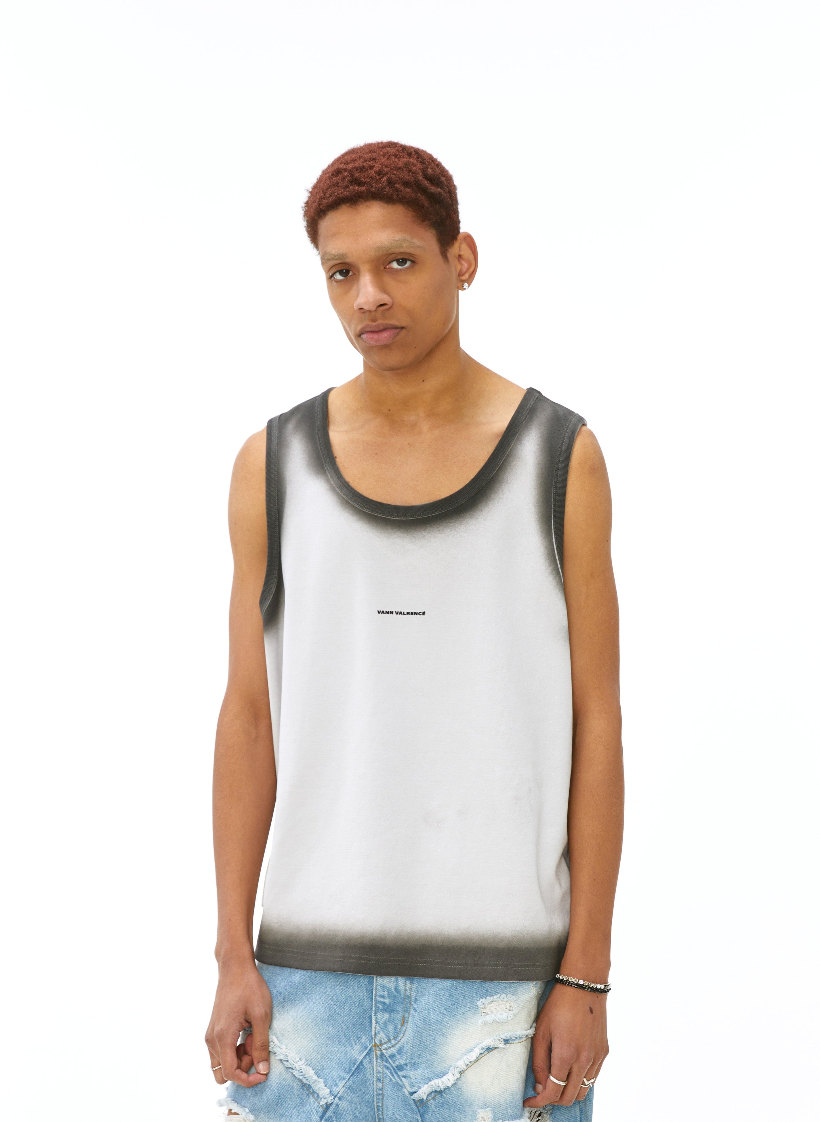 VANN VALRENCE Distressed Edge-Sprayed Oversized Tank Top