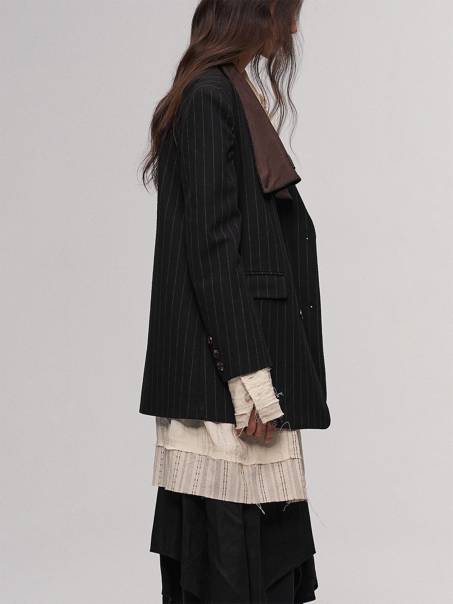 ILNya Nieternite Nifutur Asym Pinstripe Draped Flap Wool Blazer