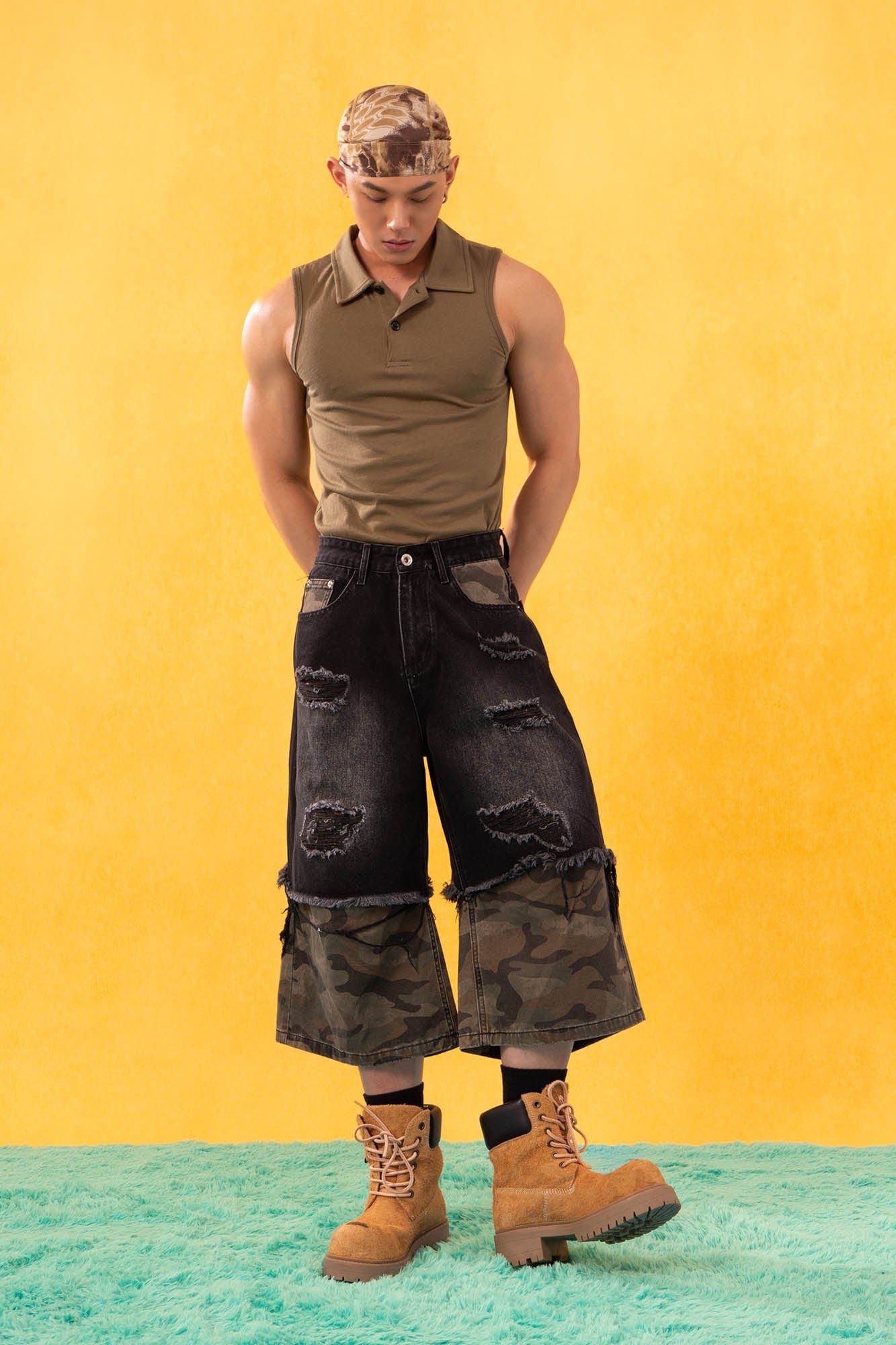 CLP Distressed Layered Camo Cargo Shorts, premium urban and streetwear designers apparel on PROJECTISR.com, CLP