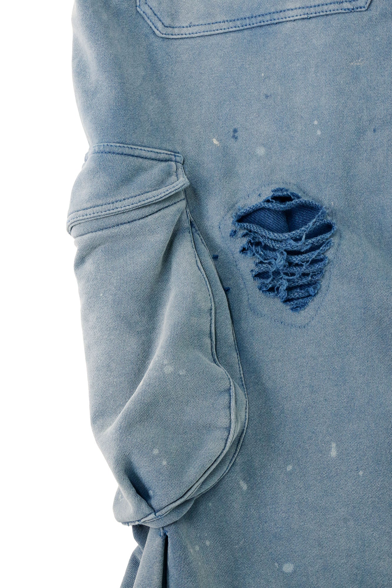 RELABEL Distressed Splatter Double-Waist Cargo Pants, premium urban and streetwear designers apparel on PROJECTISR.com, RELABEL