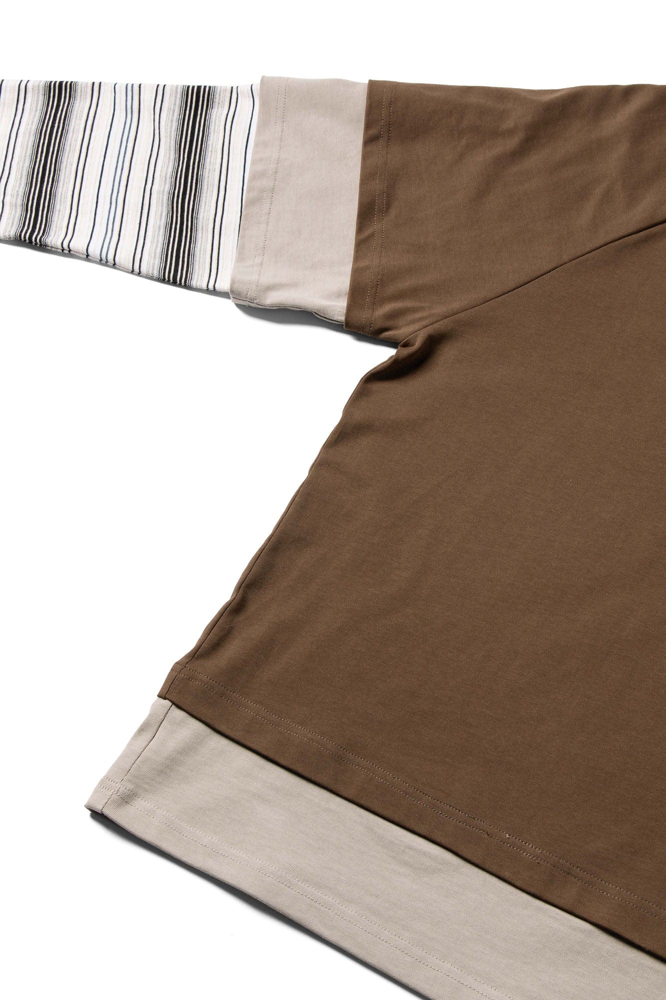 RELABEL Layered Stripe-Sleeve Lace-Up Sweatshirt Brown, premium urban and streetwear designers apparel on PROJECTISR.com, RELABEL