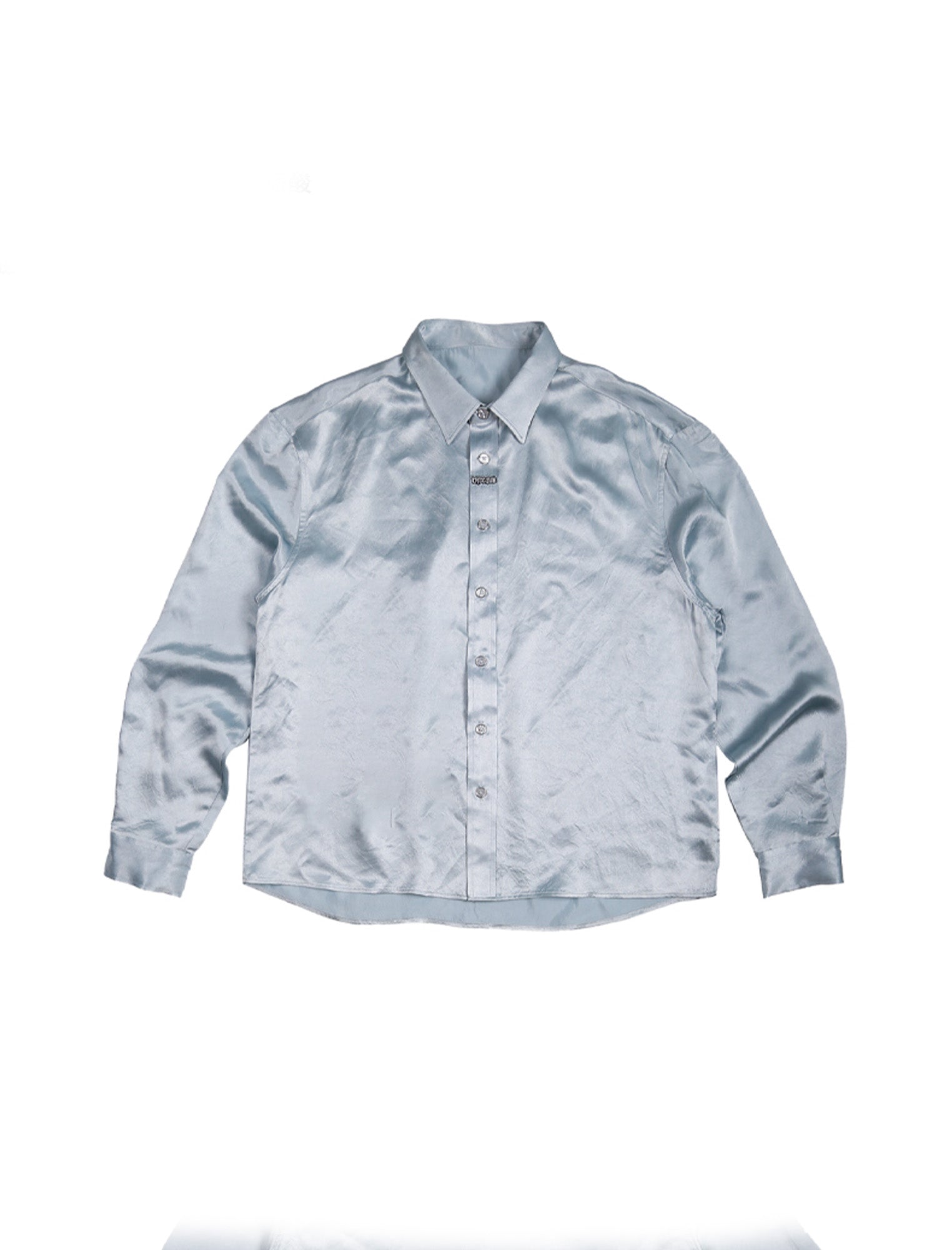 TRECLUB Glossy Embroidered-Placket Drapey Shirt