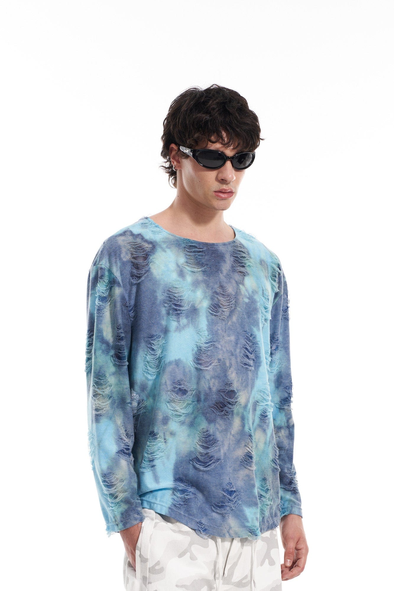 VANN VALRENCE Distressed Gradient Tie-Dye Long-Sleeve Tee, premium urban and streetwear designers apparel on PROJECTISR.com, VANN VALRENCE