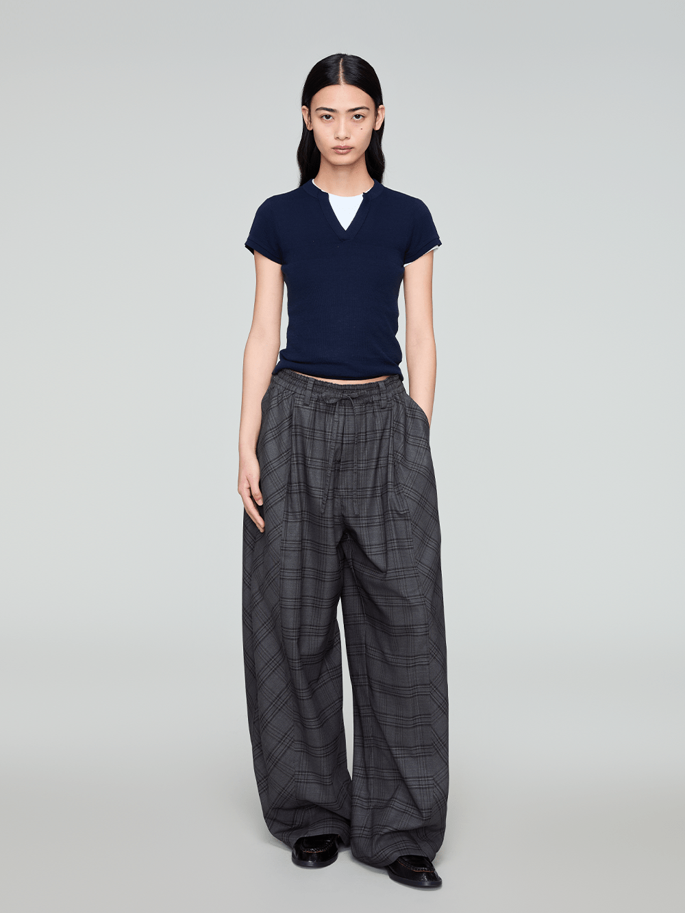 OPICLOTH Retro Paneled Plaid Drawstring Oversized Pants, premium urban and streetwear designers apparel on PROJECTISR.com, OPICLOTH