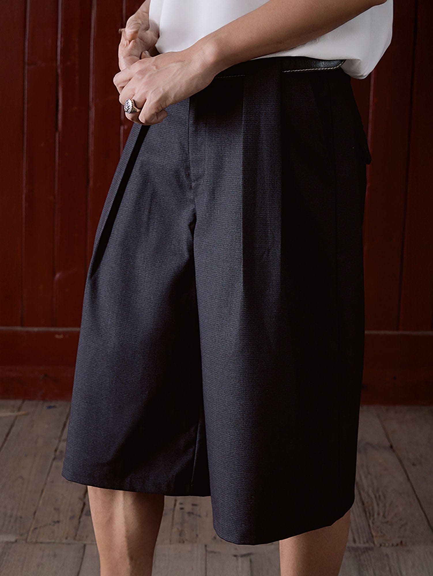 IN EXISTENCE Double-Pleated Mini Check Wide-Leg Shorts, premium urban and streetwear designers apparel on PROJECTISR.com, IN EXISTENCE