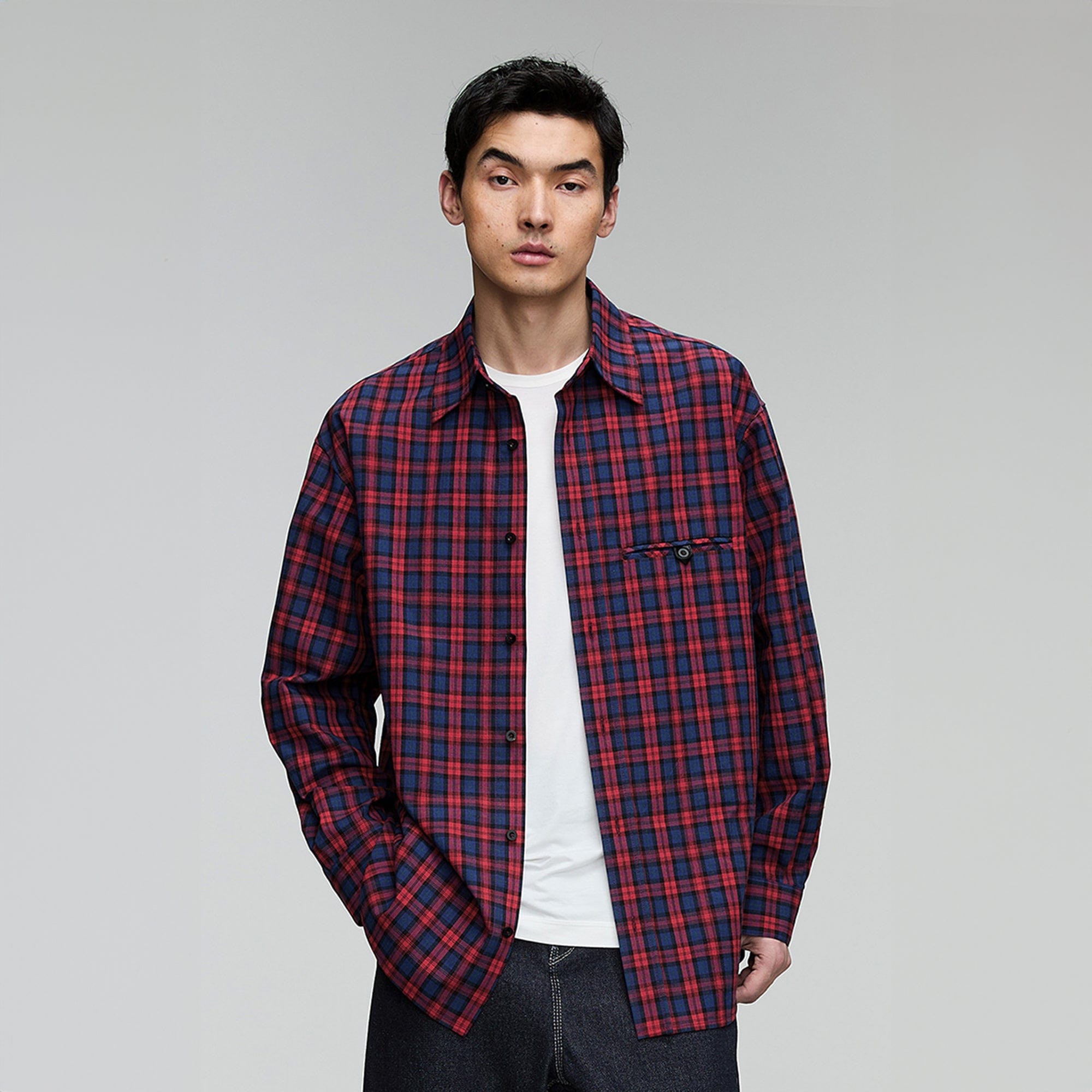 OPICLOTH Plaid Oversized Button-Up Shirt, premium urban and streetwear designers apparel on PROJECTISR.com, OPICLOTH