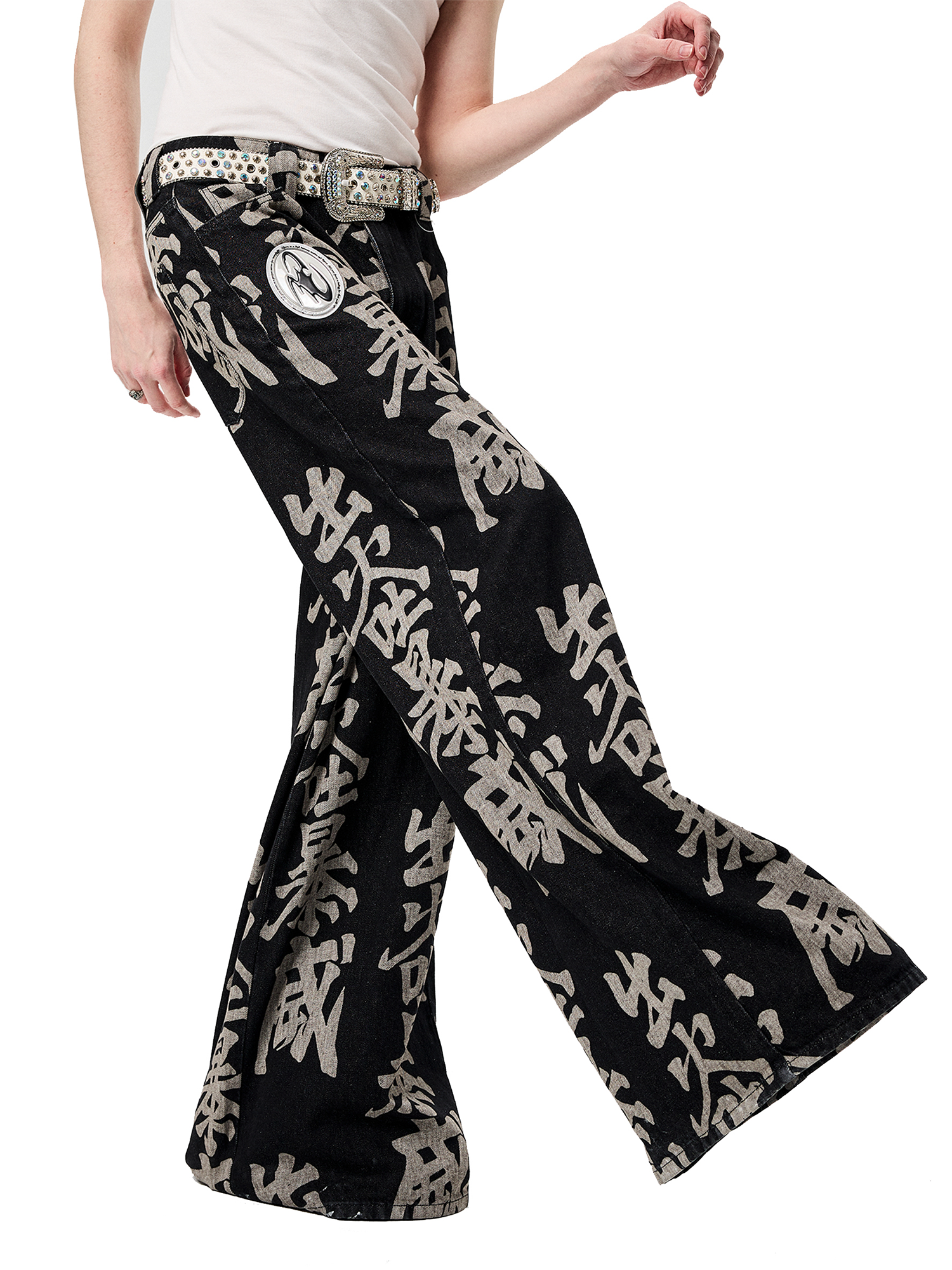 ERISSTOFF Washed Full-Print Wide-Leg Jeans