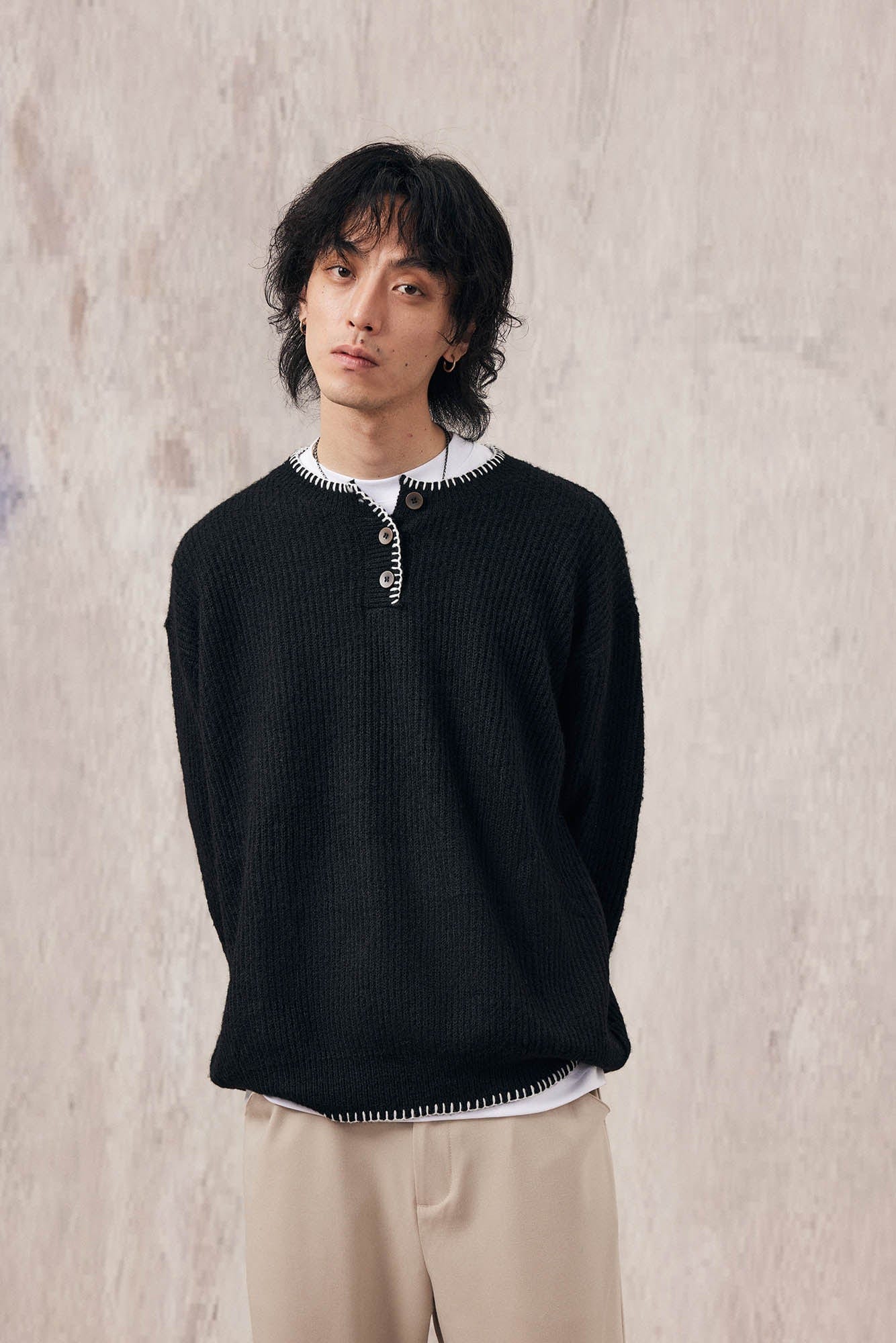 IN EXISTENCE Essential Ribbed Henley Sweater, premium urban and streetwear designers apparel on PROJECTISR.com, IN EXISTENCE