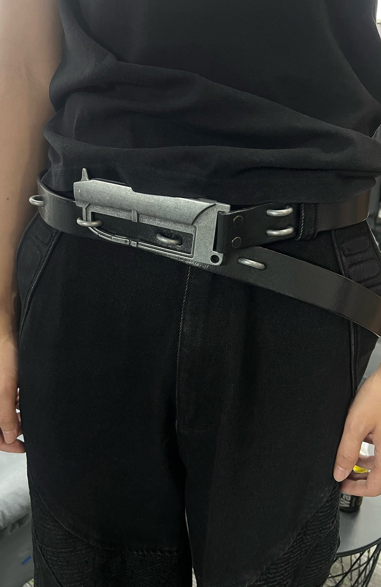 REBEL WAVE Military Buckle Leather Belt