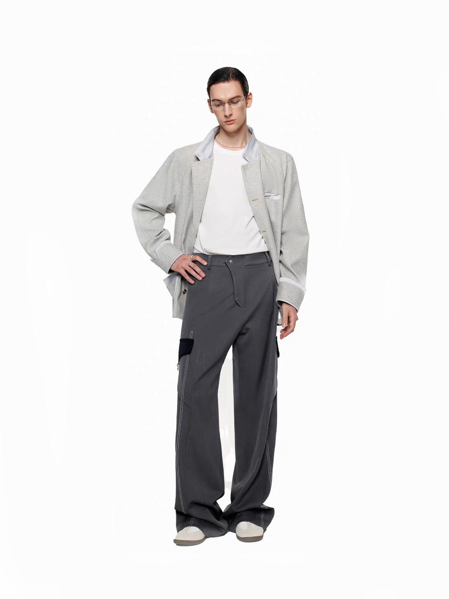 TIWILLTANG Draped Wide-Leg Trousers