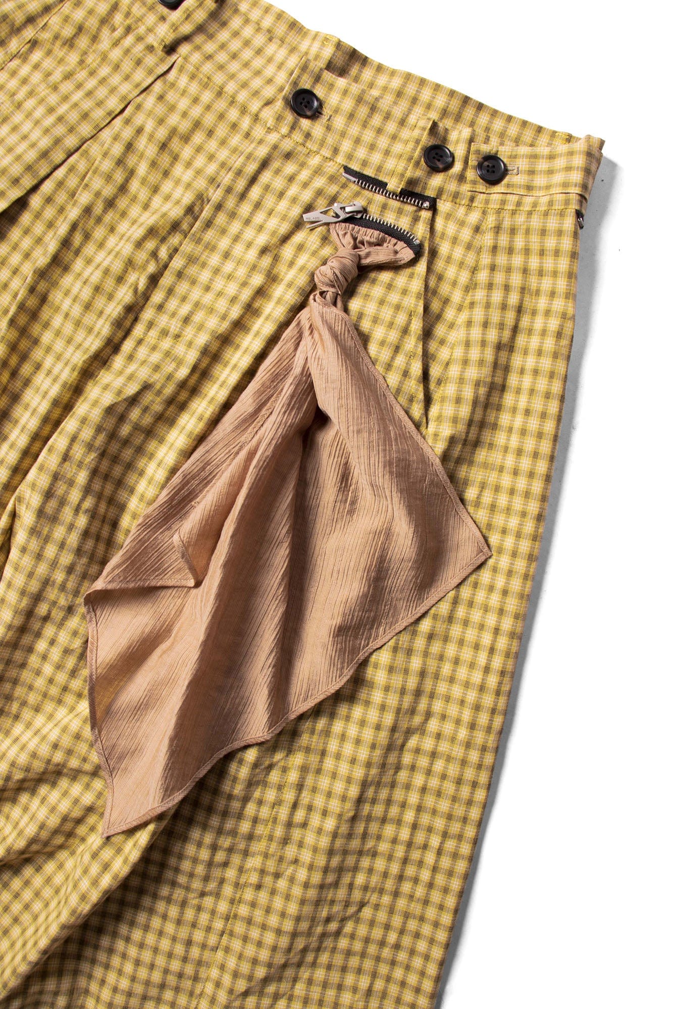 RELABEL Detachable Scarf Grid Pleated Shorts, premium urban and streetwear designers apparel on PROJECTISR.com, RELABEL