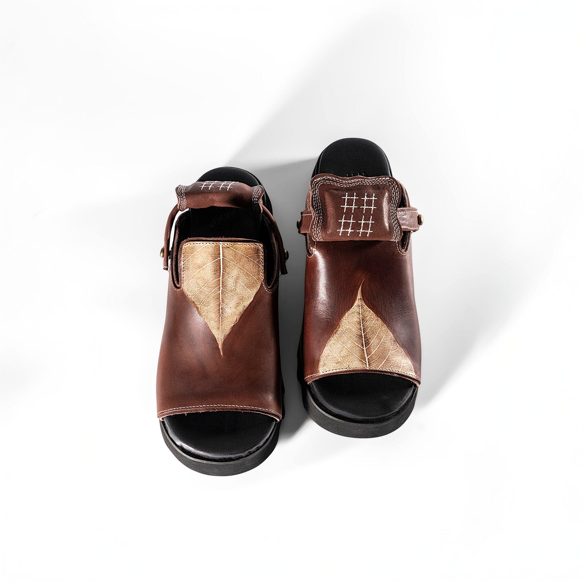 REWRITE Leaf Cowhide Sandals Brown, premium urban and streetwear designers apparel on PROJECTISR.com, REWRITE