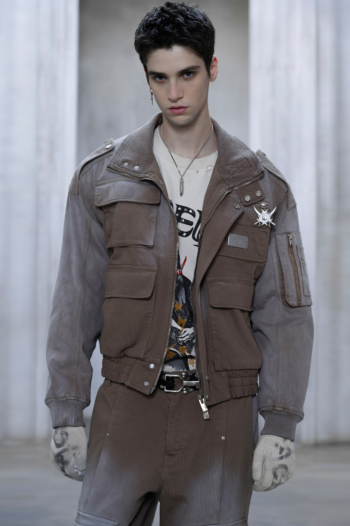 FACEONLAB Washed Multi-Pocket Utility Jacket