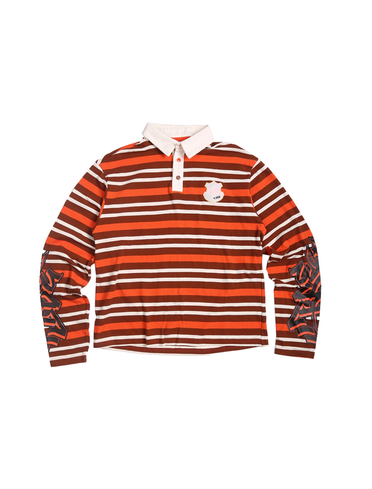 TRECLUB Badge Patch Graphic-Sleeves Striped Long-Sleeve Polo, premium urban and streetwear designers apparel on PROJECTISR.com, TRECLUB