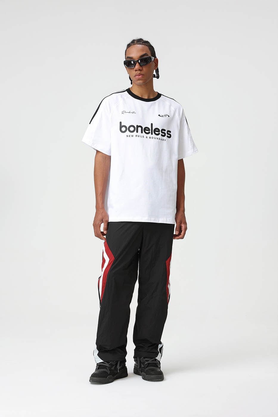 BONELESS Deconstructed Contrast Straight Pants, premium urban and streetwear designers apparel on PROJECTISR.com, BONELESS