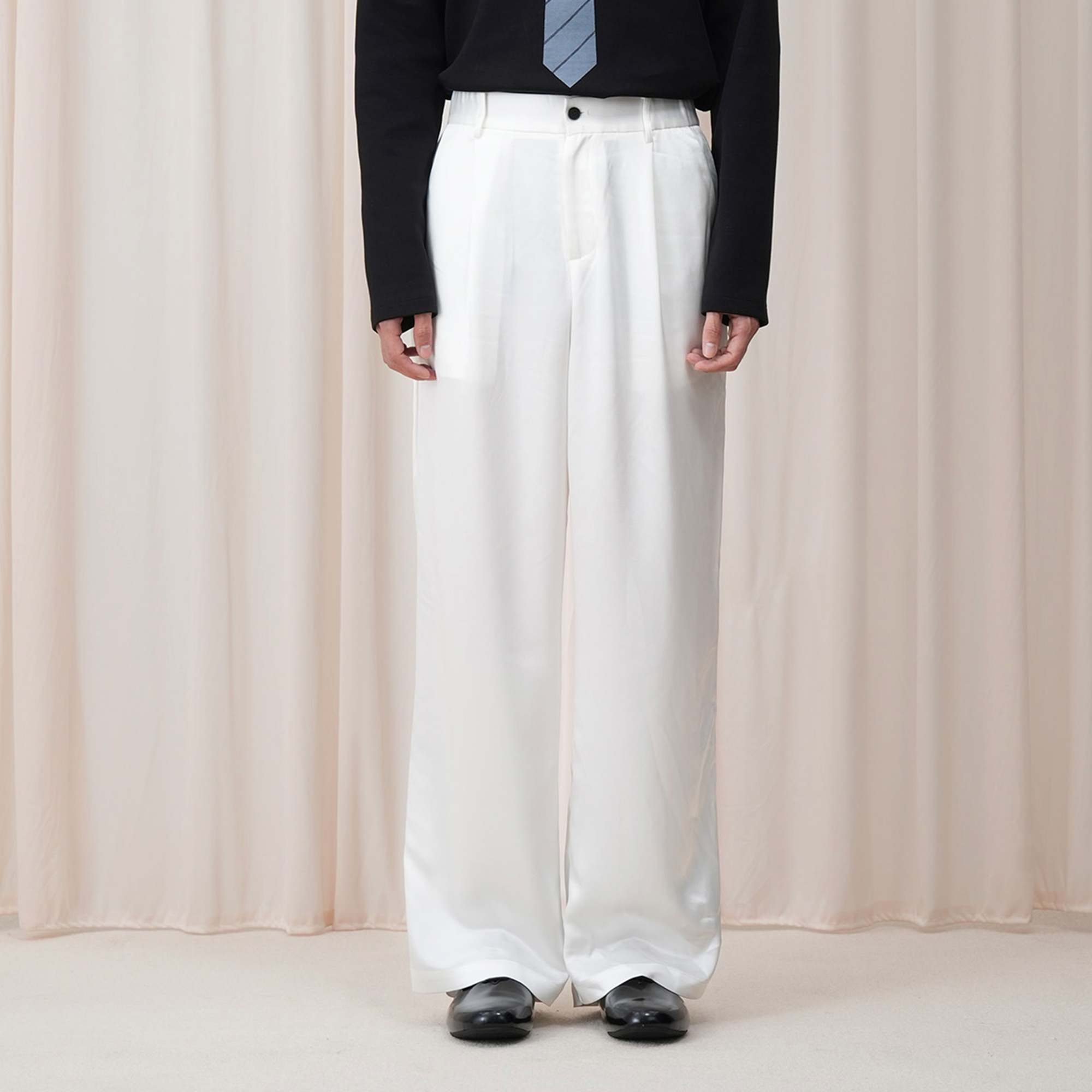 OUYANG WENJUN Minimal Satin Wide-Leg Pants
