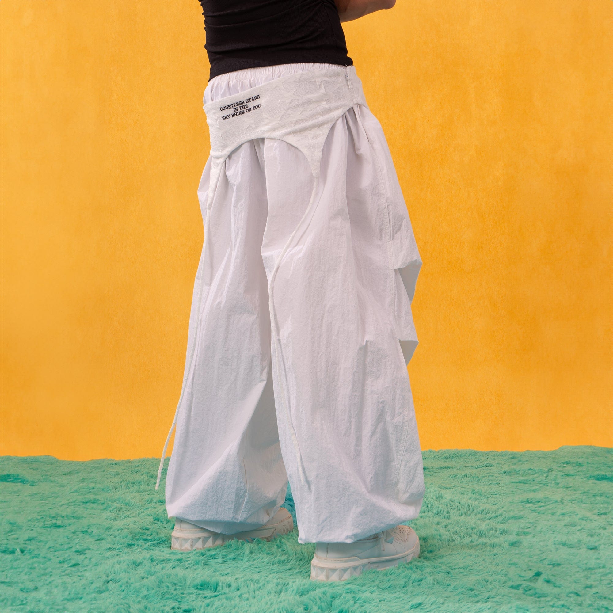 CLP Layered Crinkled Waist-Panel Parachute Pants, premium urban and streetwear designers apparel on PROJECTISR.com, CLP