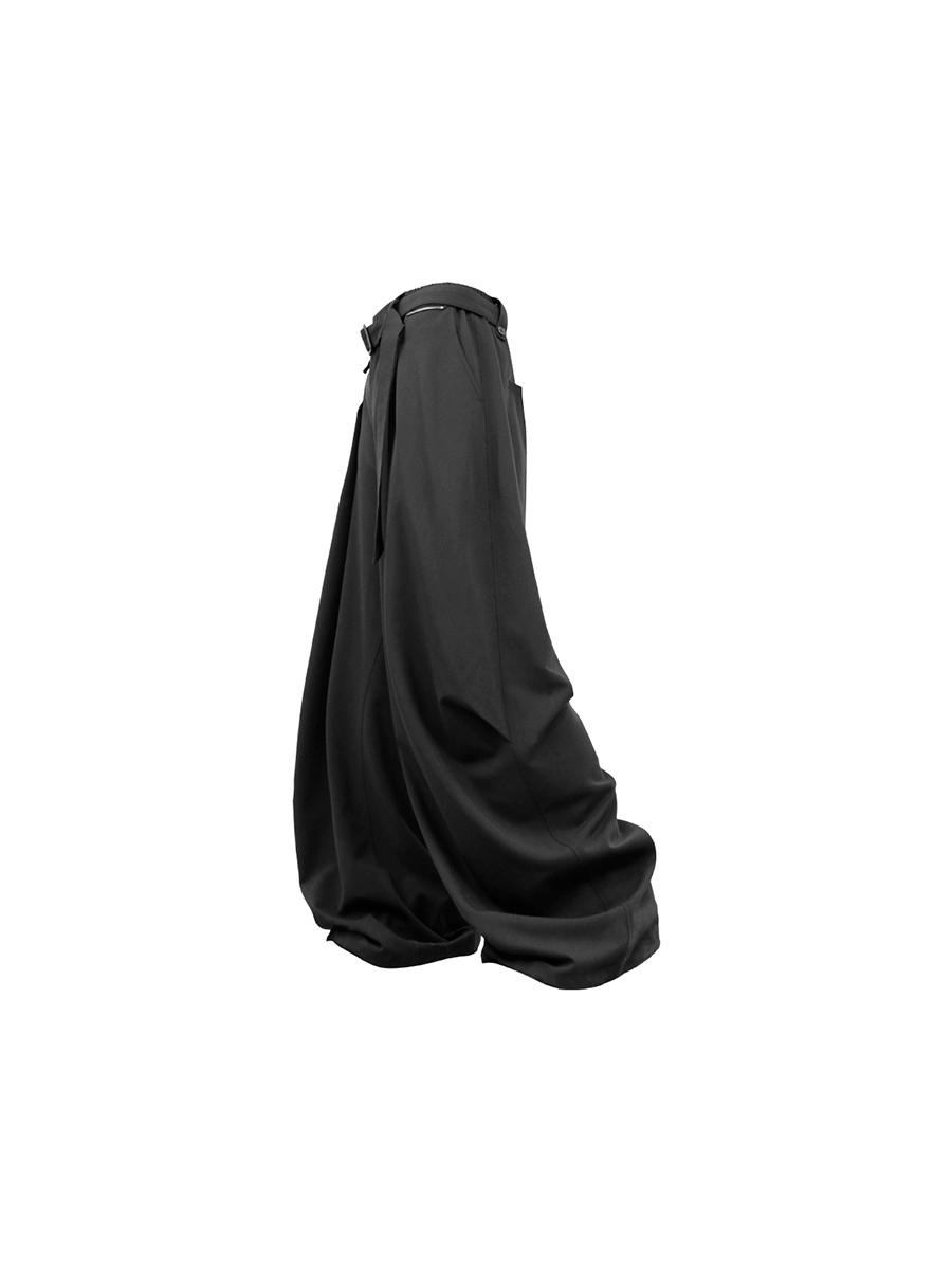 RELABEL Wool-Blend Pleated Draped Wide-Leg Pants Black, premium urban and streetwear designers apparel on PROJECTISR.com, RELABEL