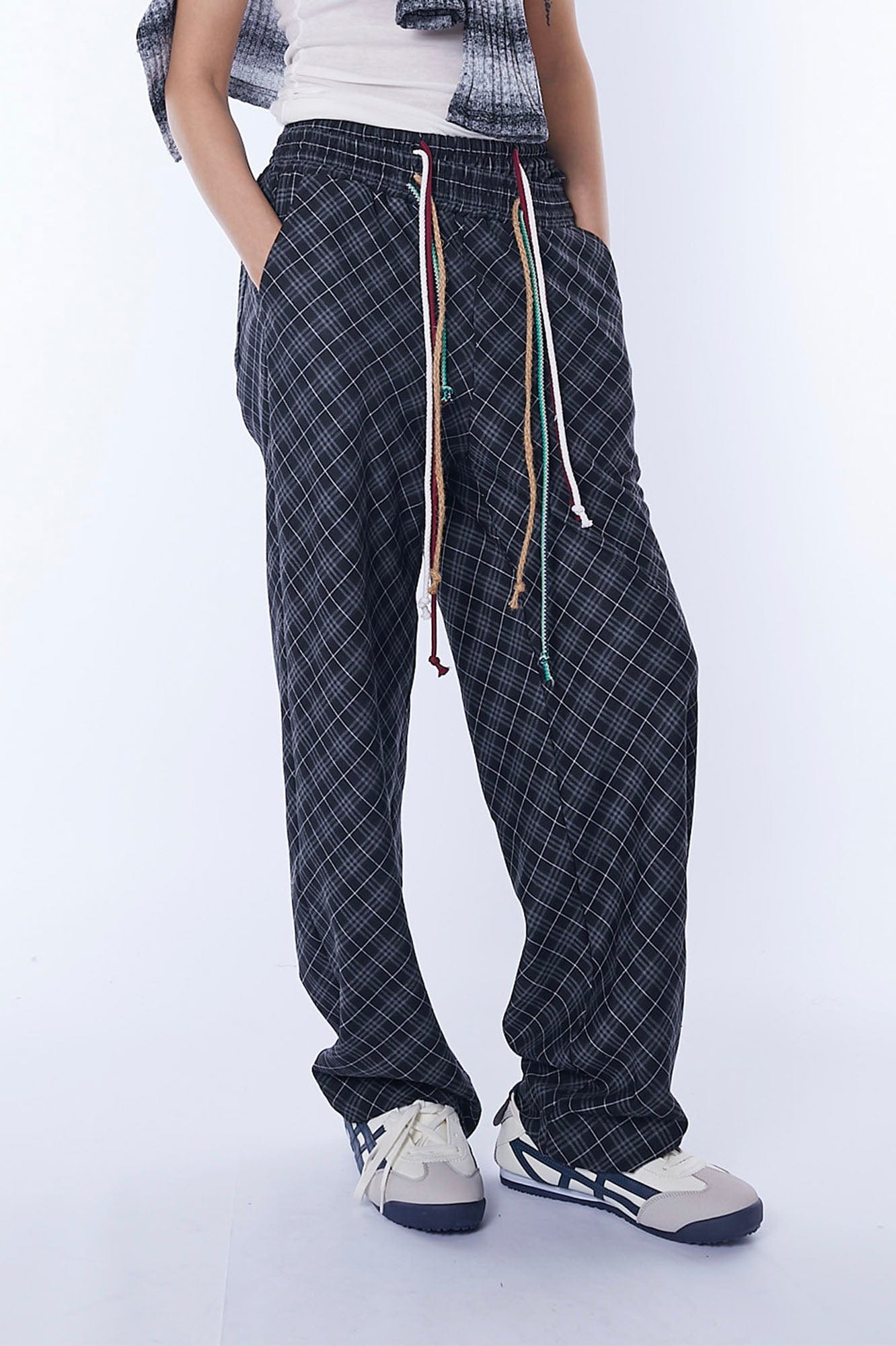 ASSEEN Plaid Double-Waist Drawstring Wide-Leg Pants, premium urban and streetwear designers apparel on PROJECTISR.com, ASSEEN