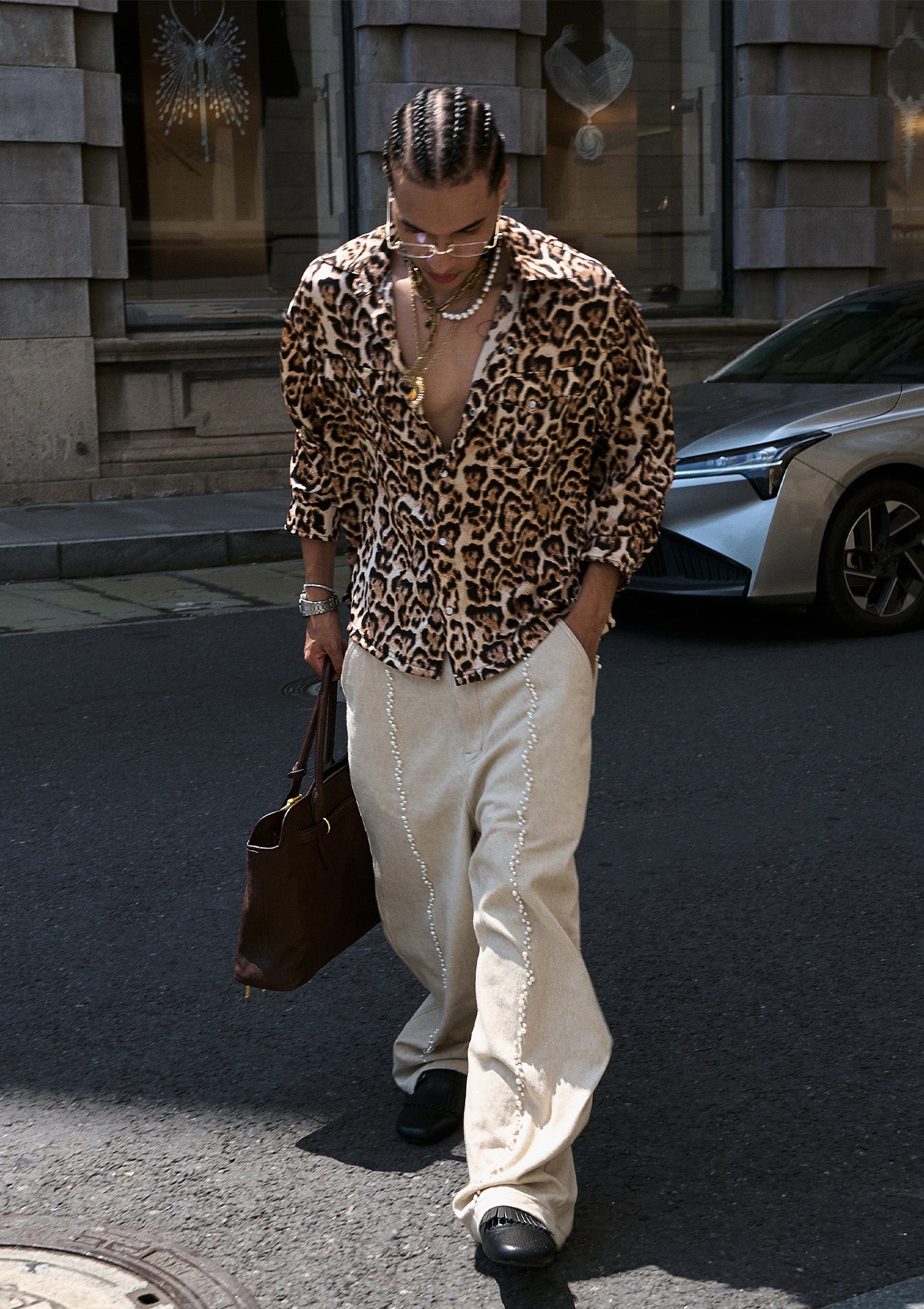 STEEPC Leopard Pearl Embellished Boxy Shirt, premium urban and streetwear designers apparel on PROJECTISR.com, STEEPC