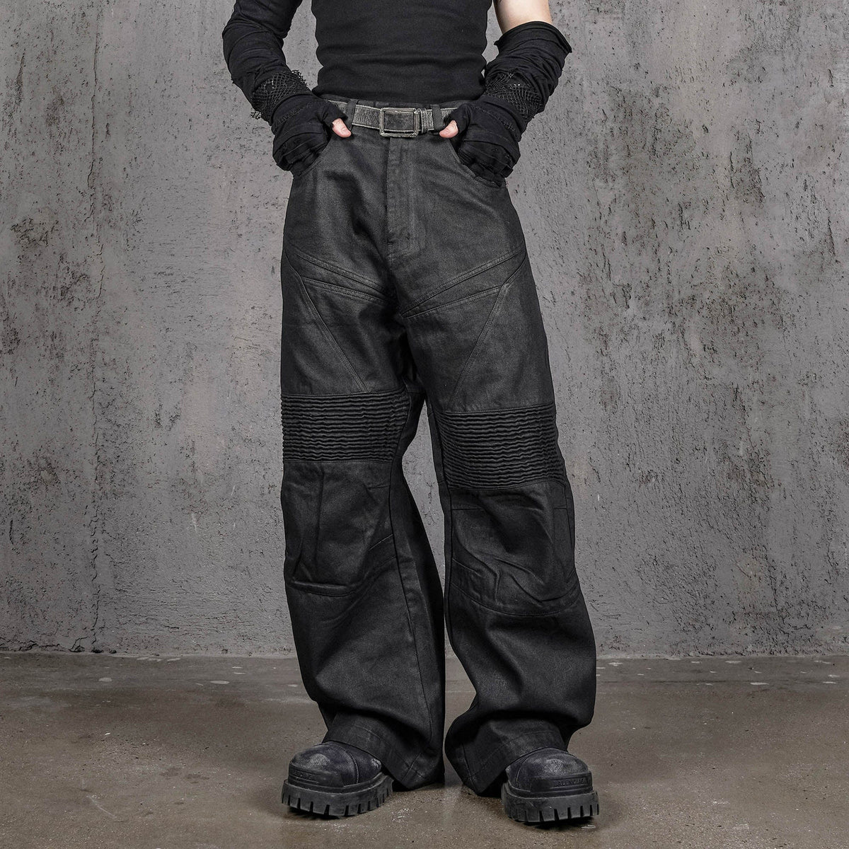 UNDERWATER Infernal Gaze Crinkled Waxed Wide-Leg Pants Black