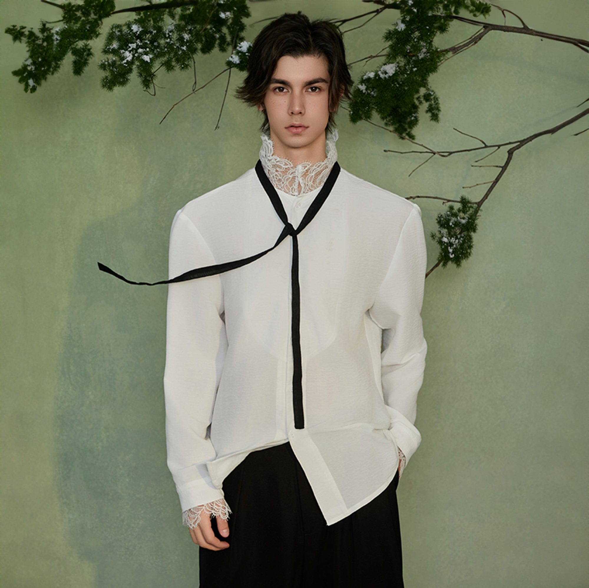JIECHI Lace Tie Shirt, premium urban and streetwear designers apparel on PROJECTISR.com, JIECHI