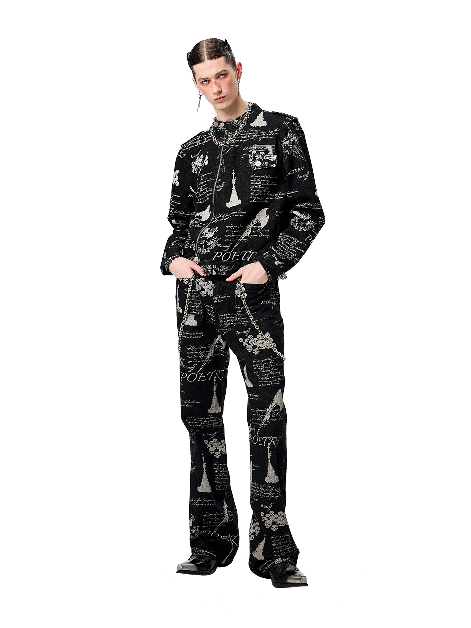 CYCYCY Punk Washed Graffiti Moto Denim Jacket