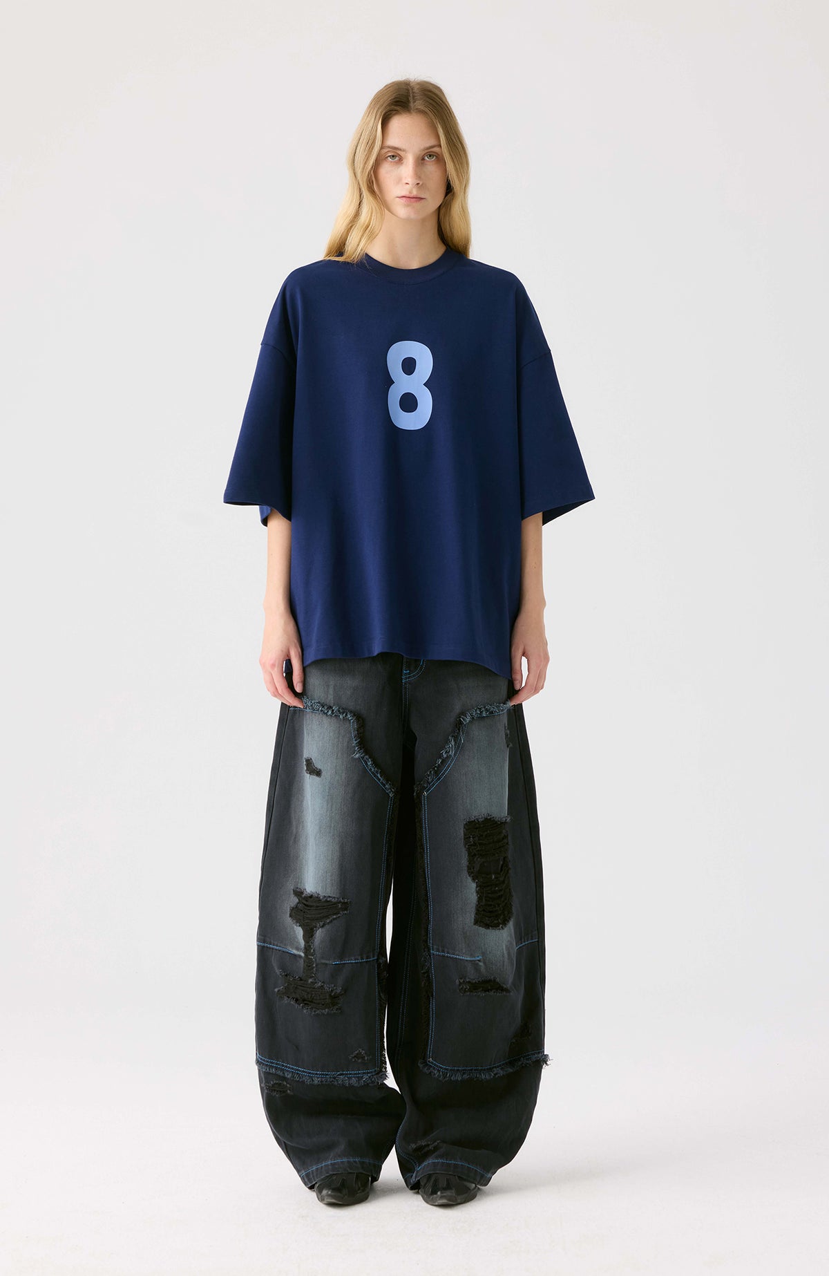 HAHAHA STUDIOS Distressed Washed Wide-Leg Jeans