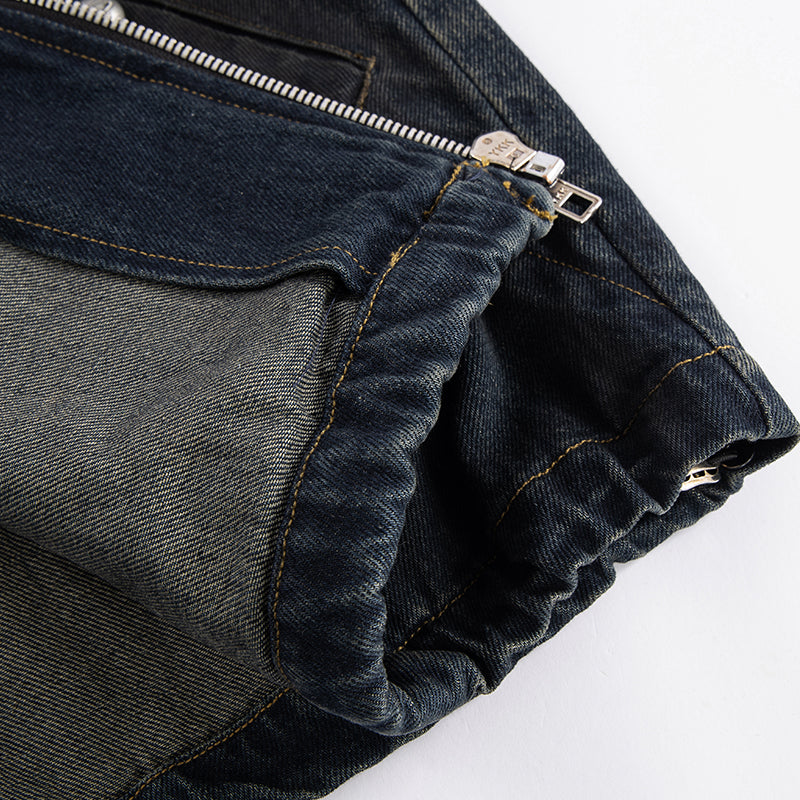 F2CE Washed Paneled Denim Hooded Jacket