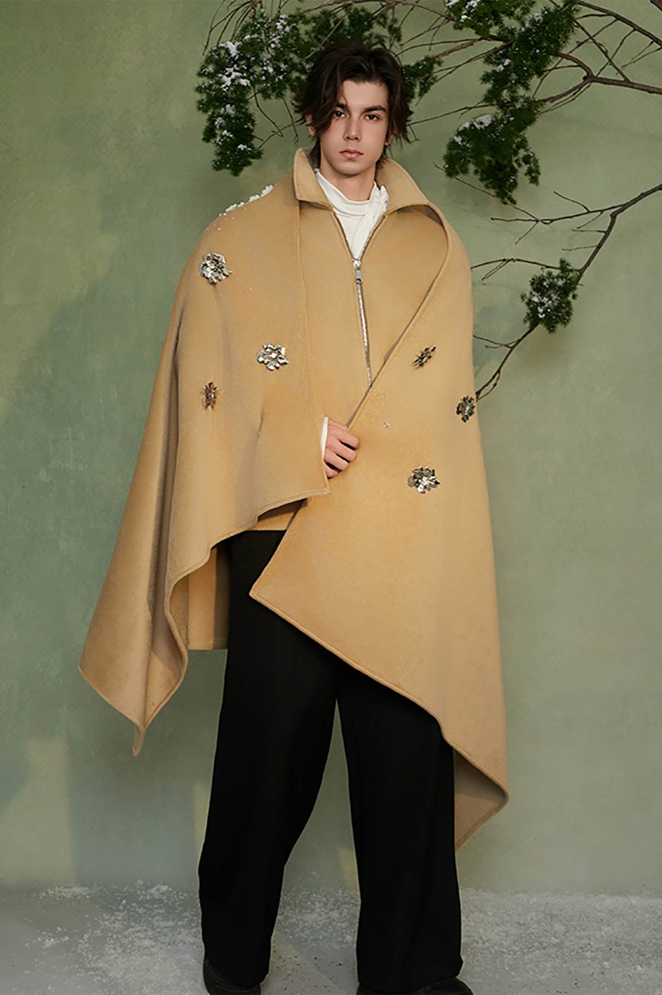 JIECHI Metallic-Flower Layered Cape Jacket, premium urban and streetwear designers apparel on PROJECTISR.com, JIECHI