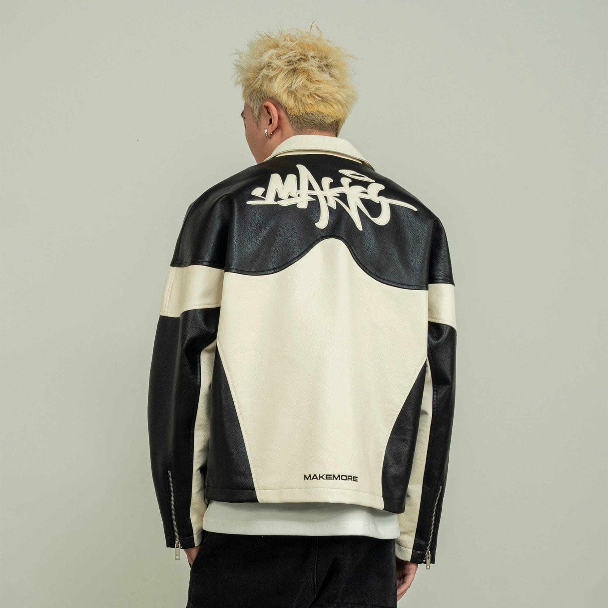 MAKEMORE Modern Deconstructed PU Zip-Up Jacket, premium urban and streetwear designers apparel on PROJECTISR.com, MAKEMORE