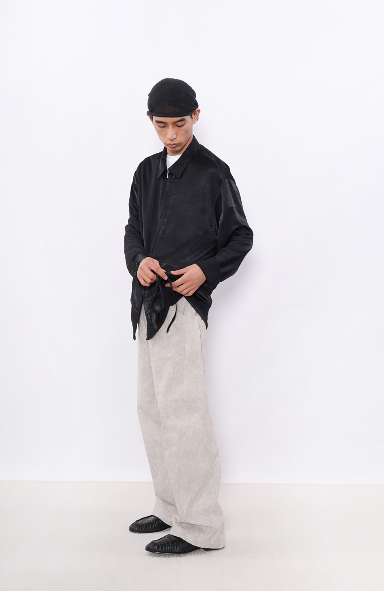7440 37 1 Cement-Texture Curved-Leg Pants, premium urban and streetwear designers apparel on PROJECTISR.com, 7440 37 1