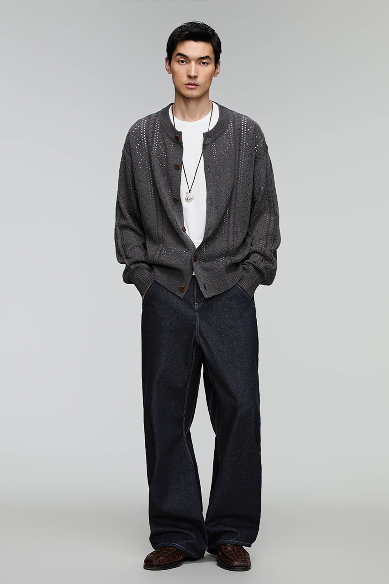 OPICLOTH Eyelet Knit Button-Up Cardigan, premium urban and streetwear designers apparel on PROJECTISR.com, OPICLOTH