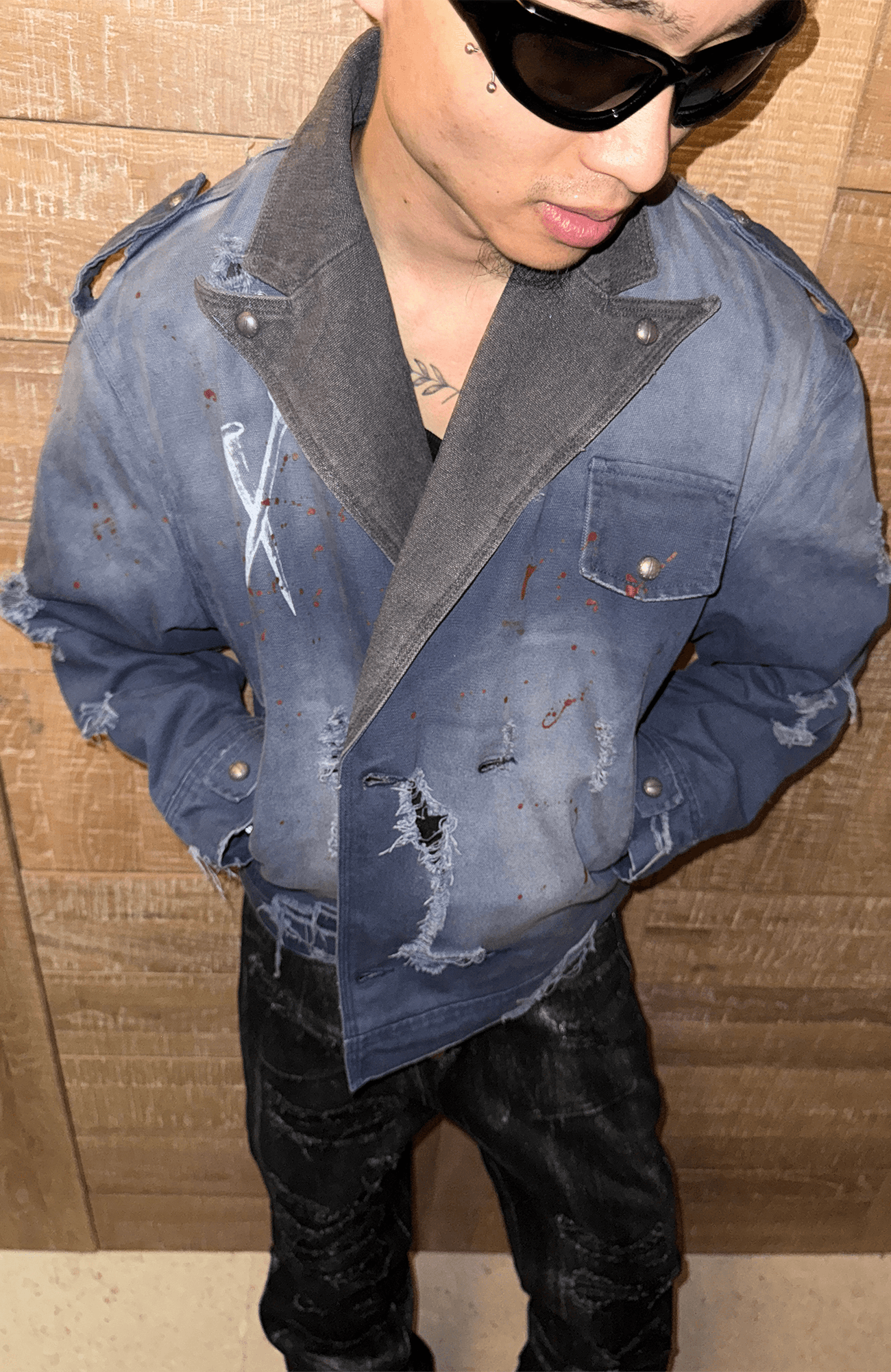 TECNINEGROUP Distressed Grunge Denim Jacket