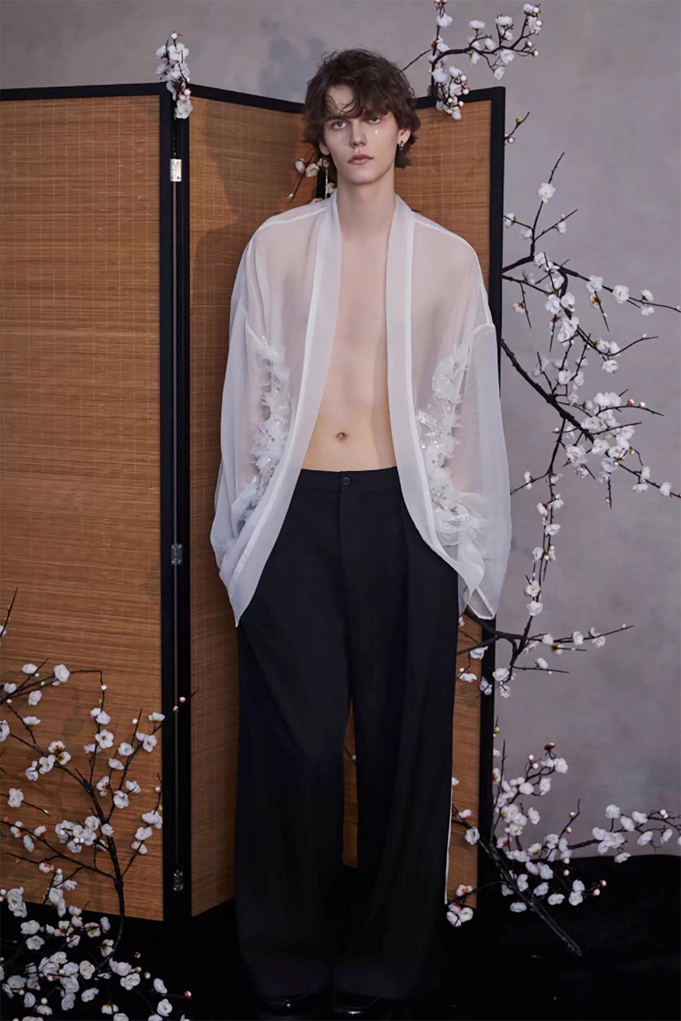 JIECHI Feathered Sequin Sheer Kimono Jacket, premium urban and streetwear designers apparel on PROJECTISR.com, JIECHI