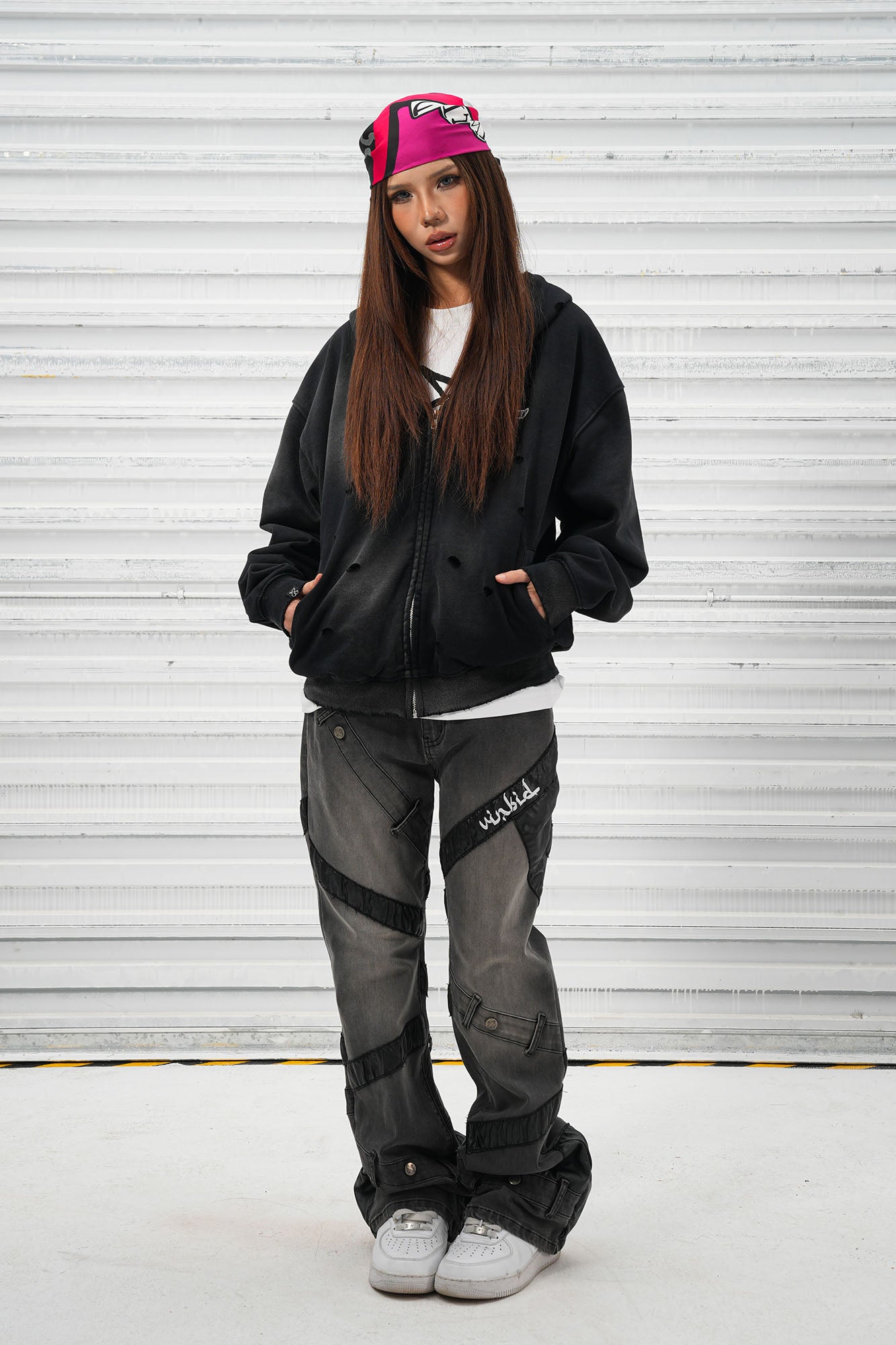 VINKID Distressed Worn Logo Zip Hooded Jacket, premium urban and streetwear designers apparel on PROJECTISR.com, VINKID