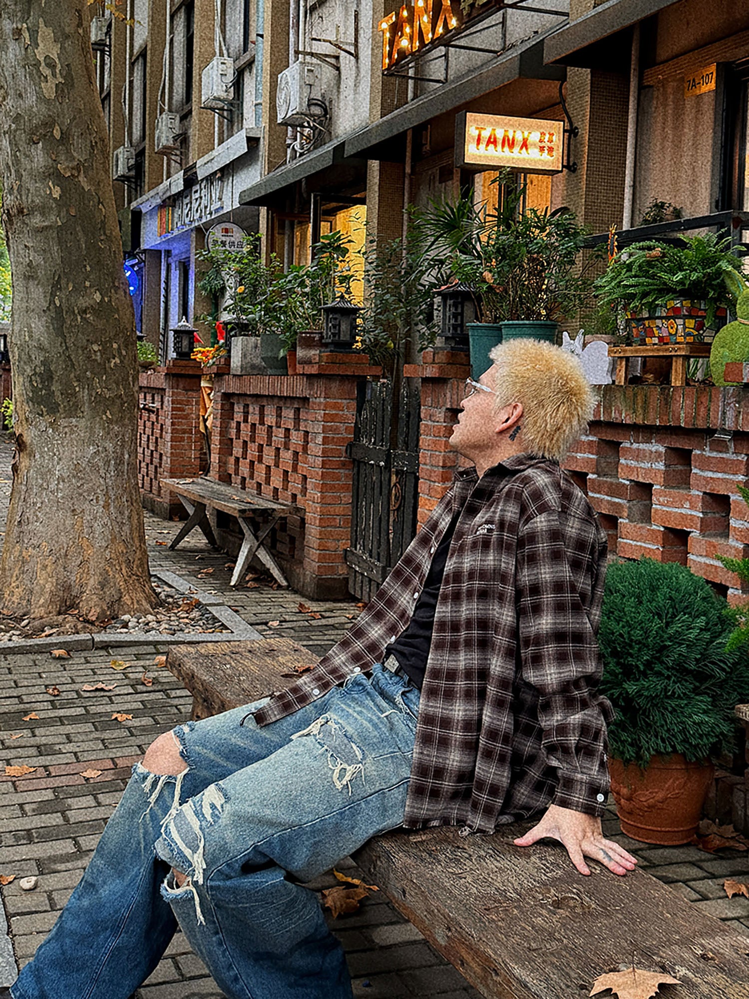 UNDERWATER Plaid Raw Edge Shirt Brown