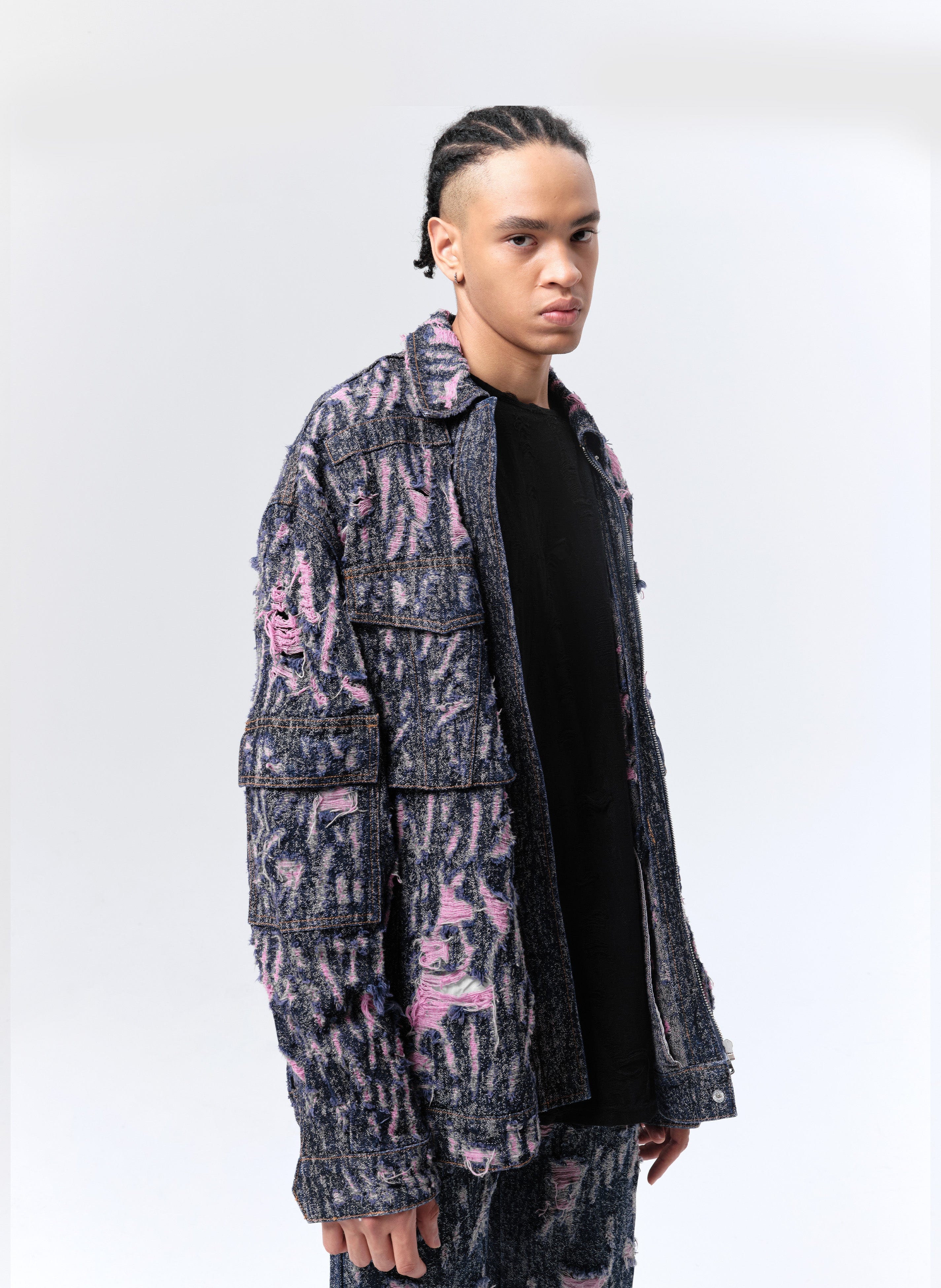 VANN VALRENCE Distressed Embroidered Multi-Pockets Denim Jacket, premium urban and streetwear designers apparel on PROJECTISR.com, VANN VALRENCE